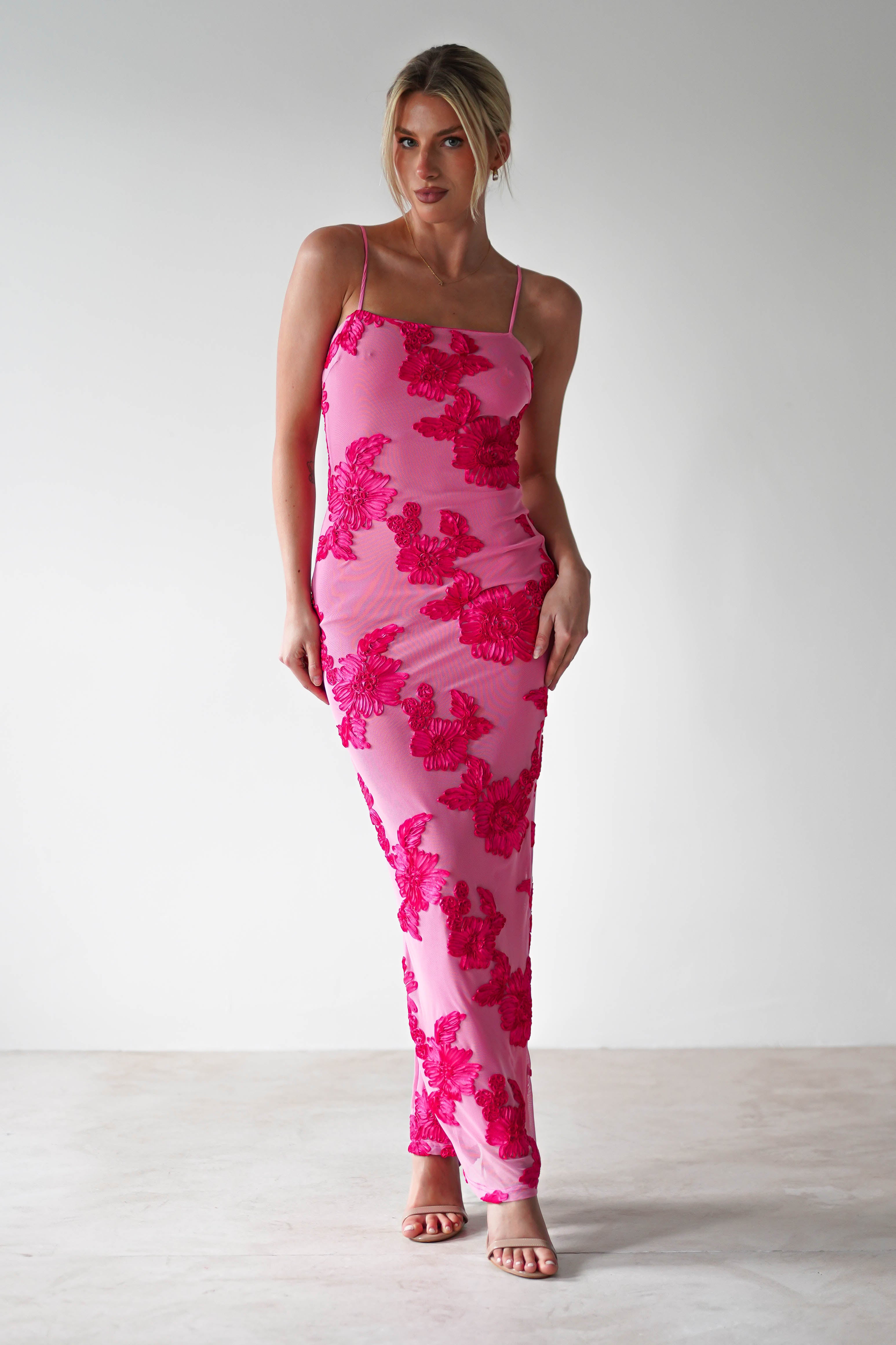 Adorelle – Soft bloom – Floral mesh maxi dress-15142284034432-Santi Vento Atelier