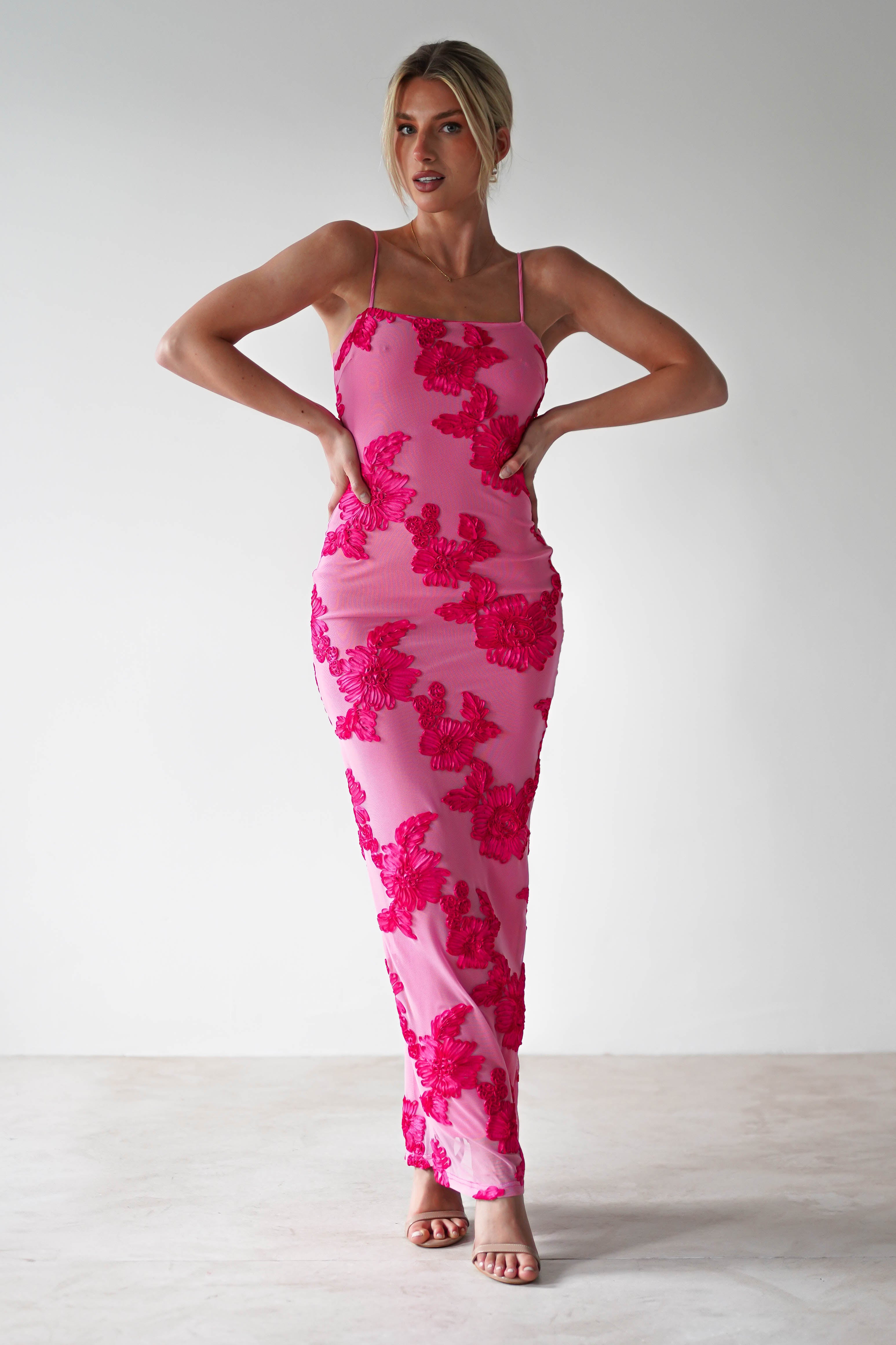 Adorelle – Soft bloom – Floral mesh maxi dress-15142284034432-Santi Vento Atelier