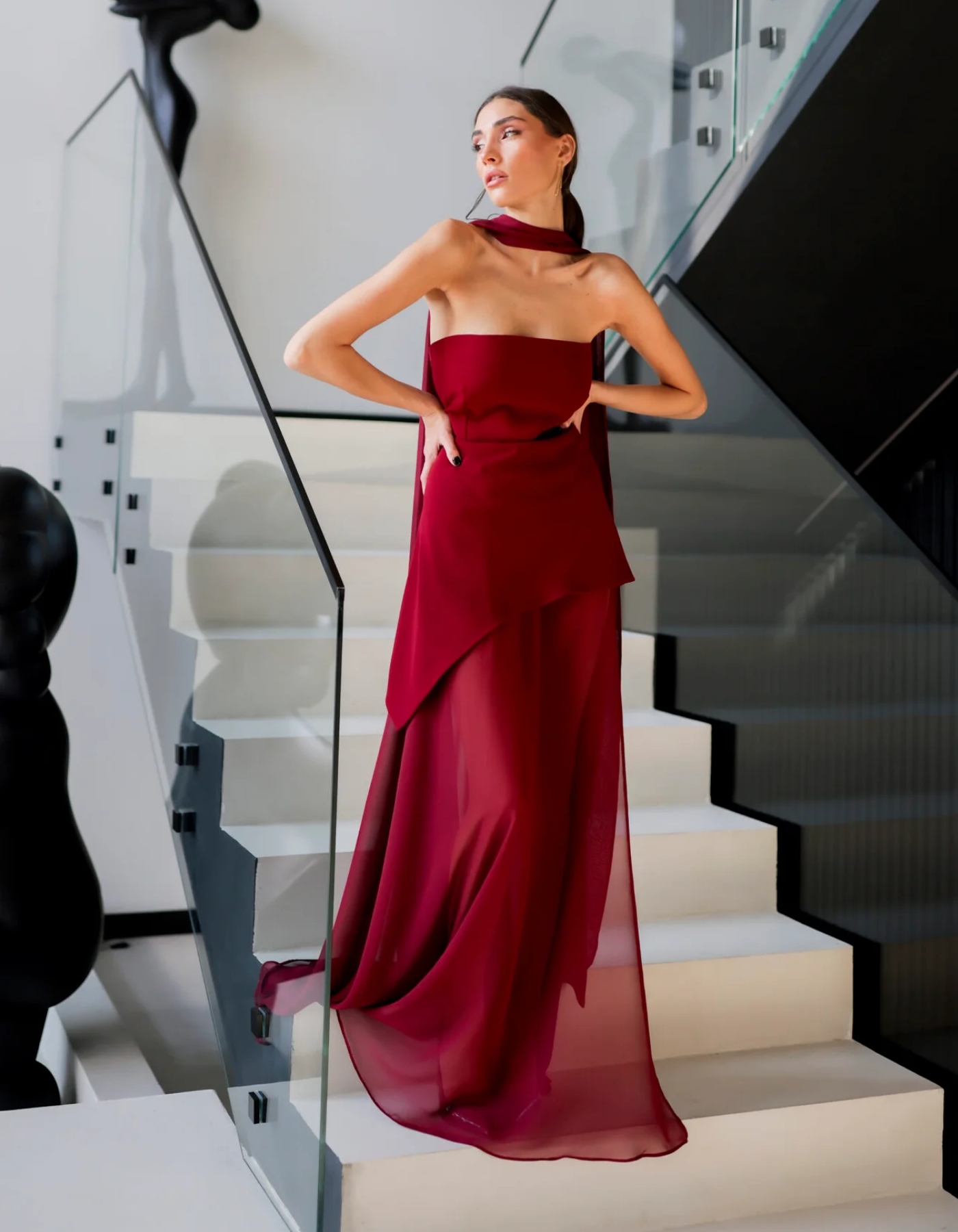 Albarine – Asymmetric overlay – Chiffon maxi dress-15157932523904-Santi Vento Atelier