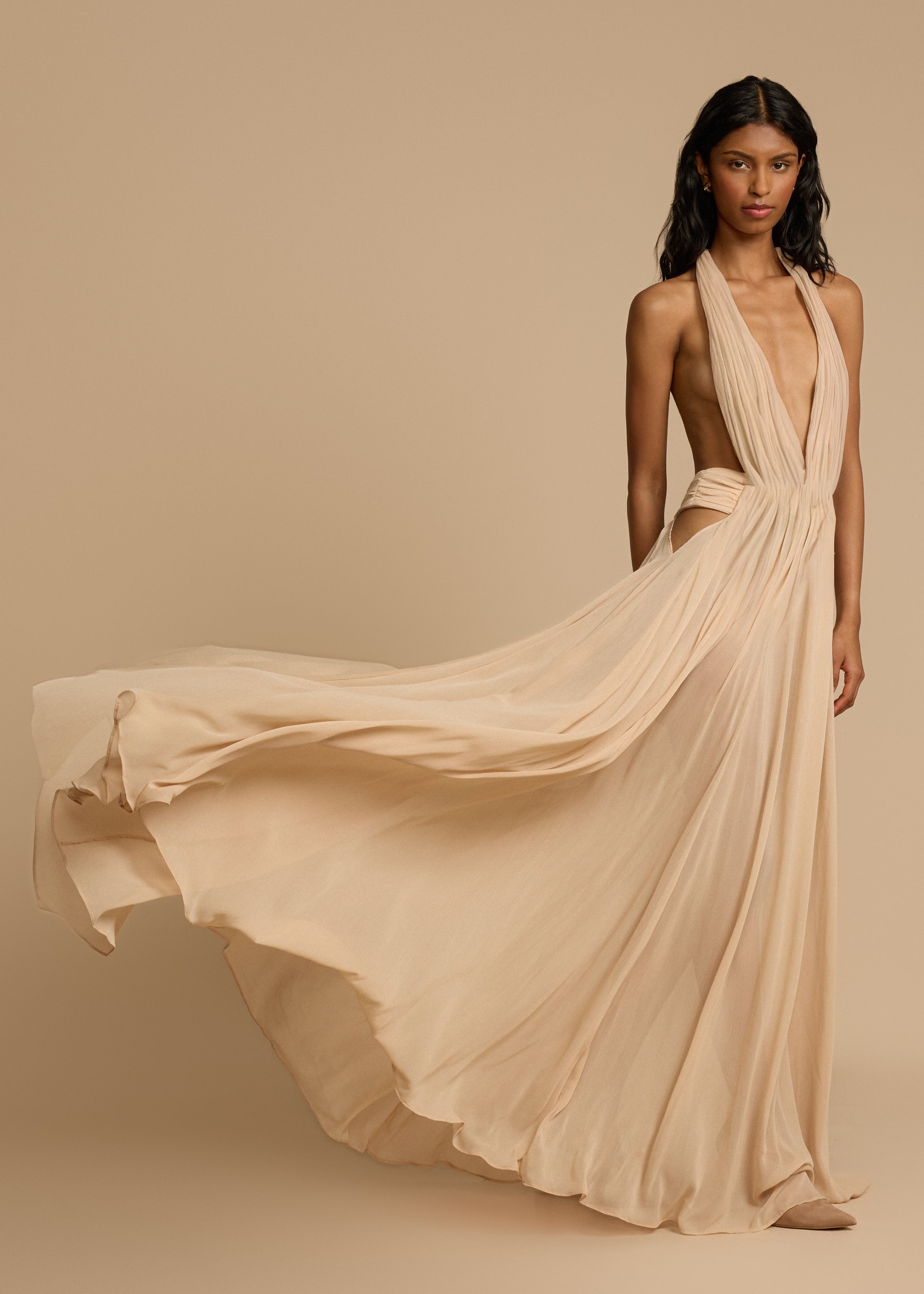 Alouesse – Plunge drape – Halter maxi gown-15163817066880-Santi Vento Atelier