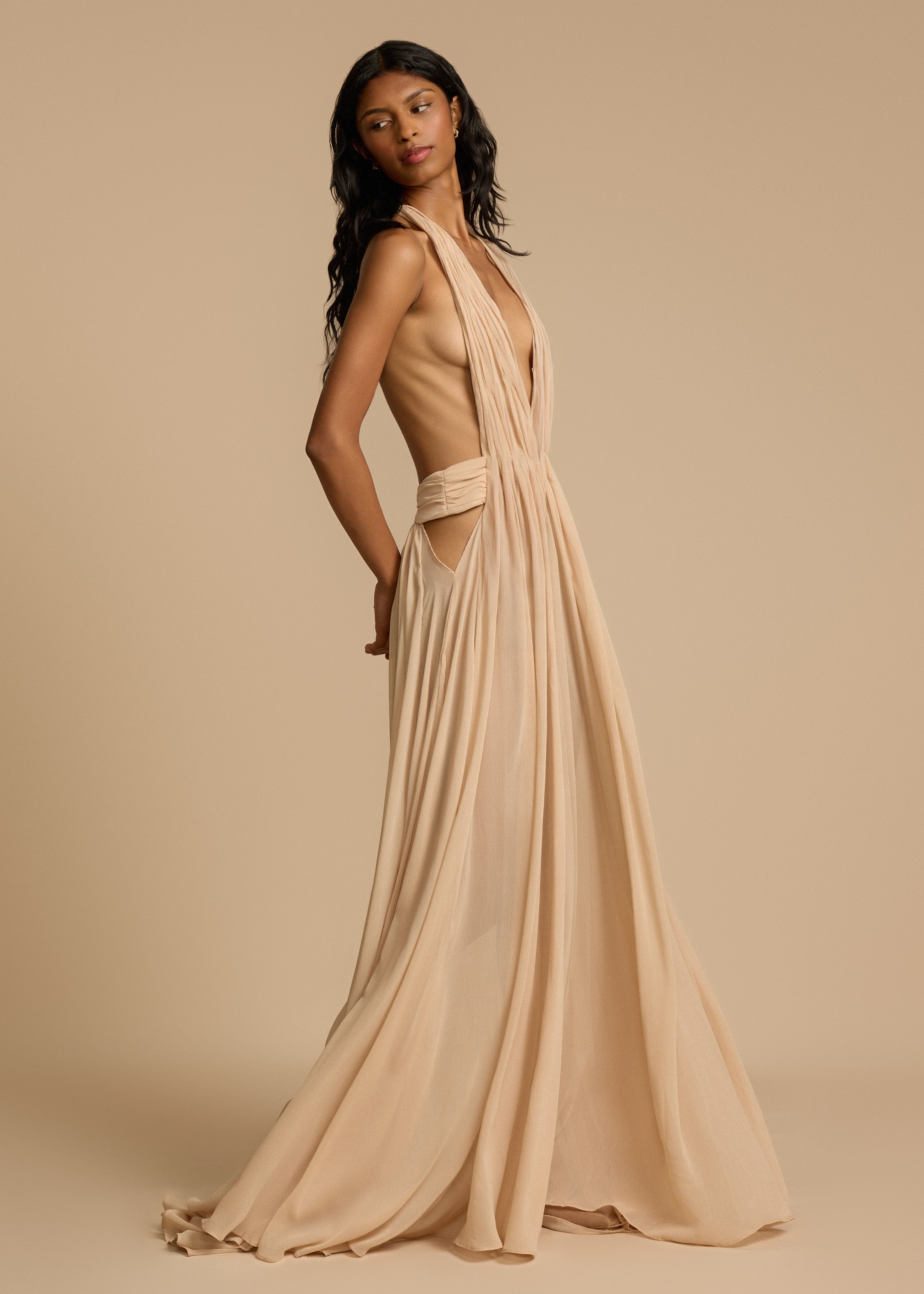 Alouesse – Plunge drape – Halter maxi gown-15163817066880-Santi Vento Atelier