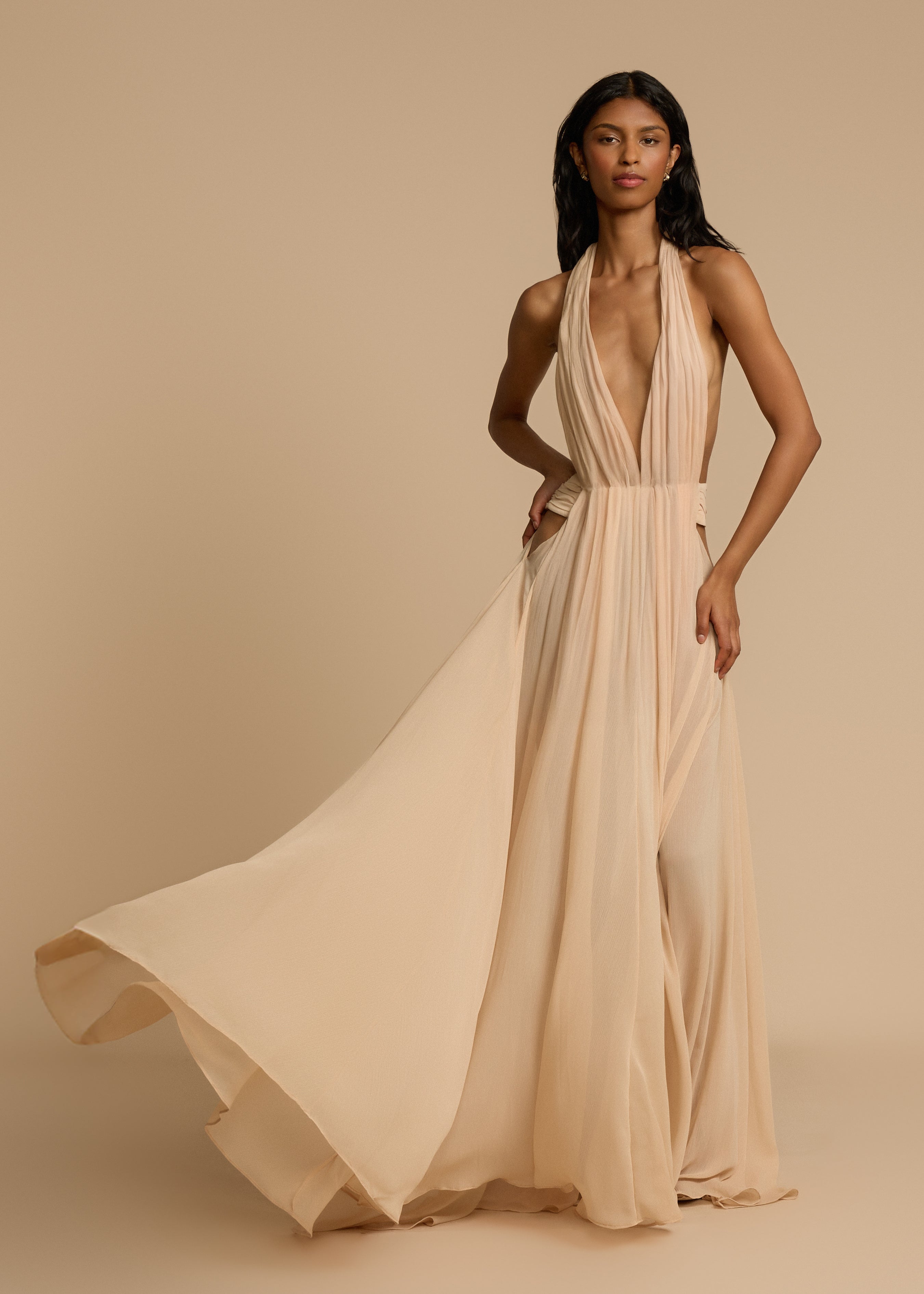 Alouesse – Plunge drape – Halter maxi gown-15163817066880-Santi Vento Atelier