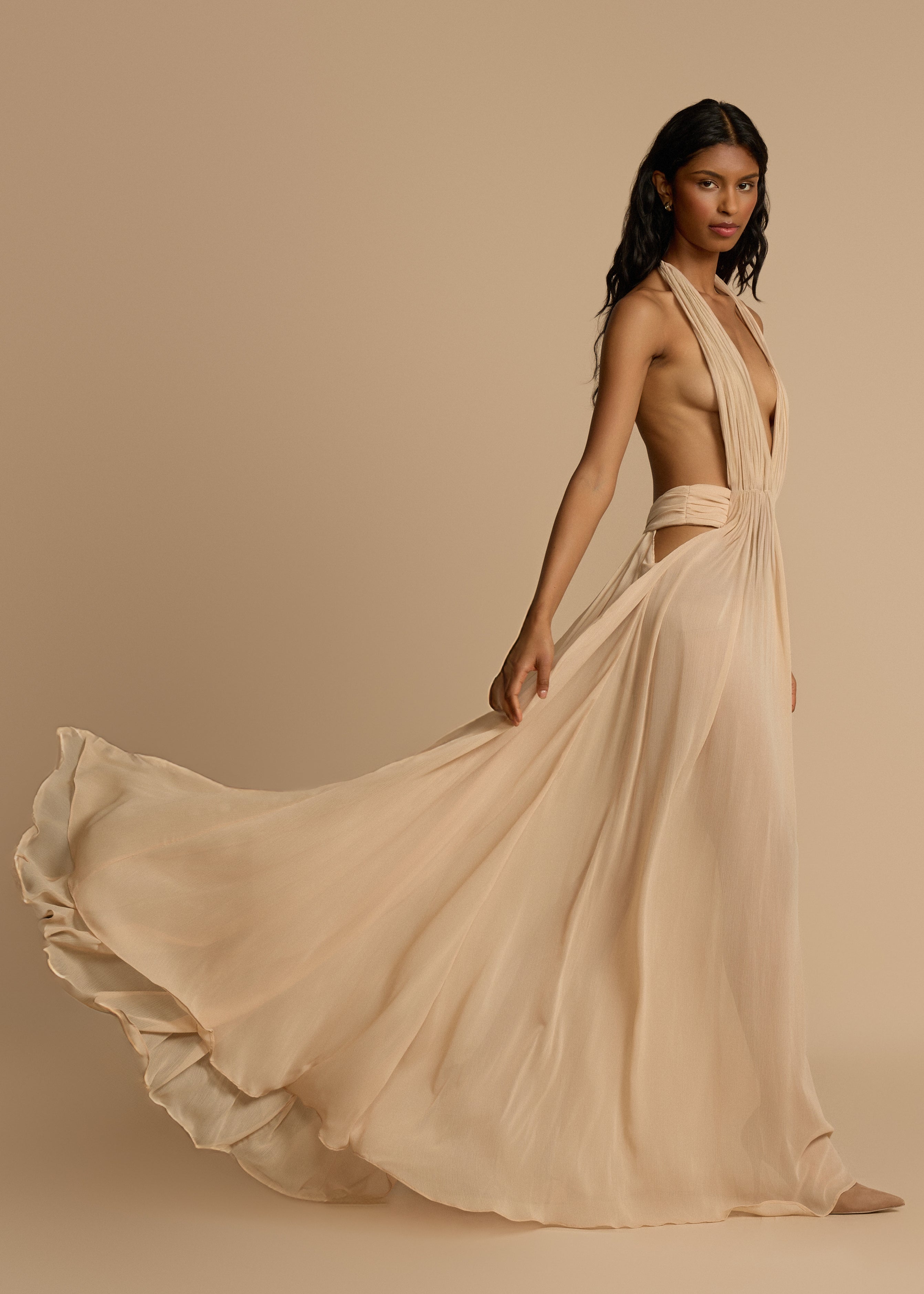 Alouesse – Plunge drape – Halter maxi gown-15163817066880-Santi Vento Atelier