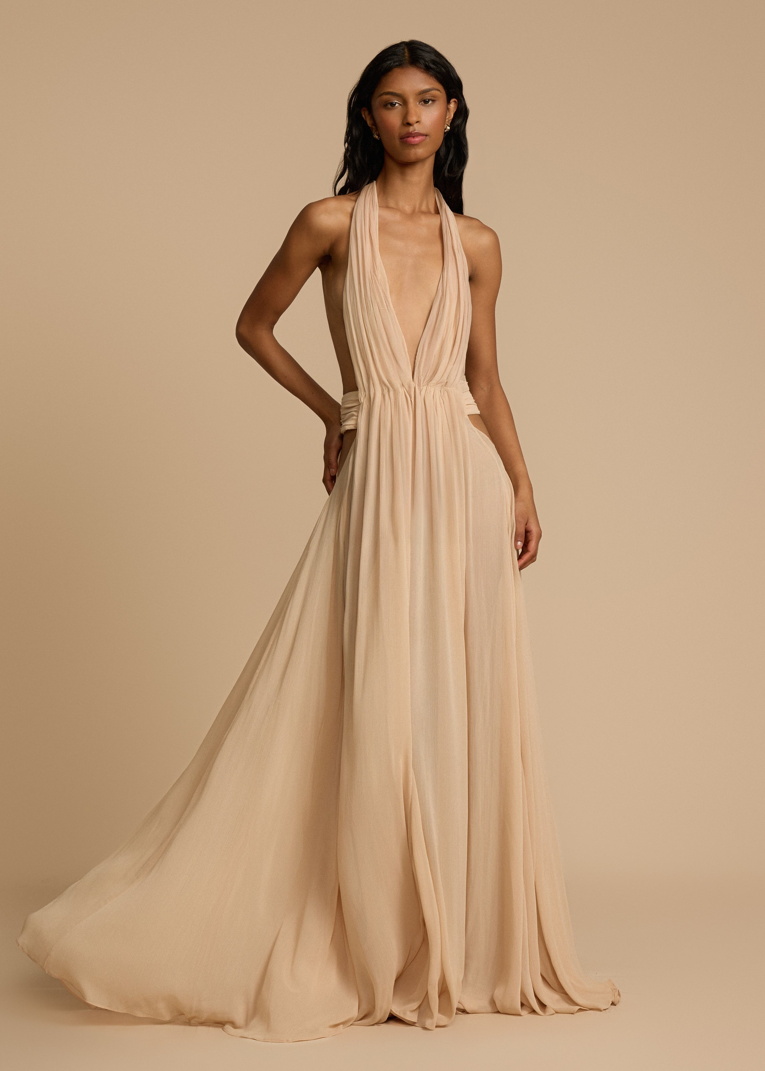 Alouesse – Plunge drape – Halter maxi gown-15163817066880-Santi Vento Atelier