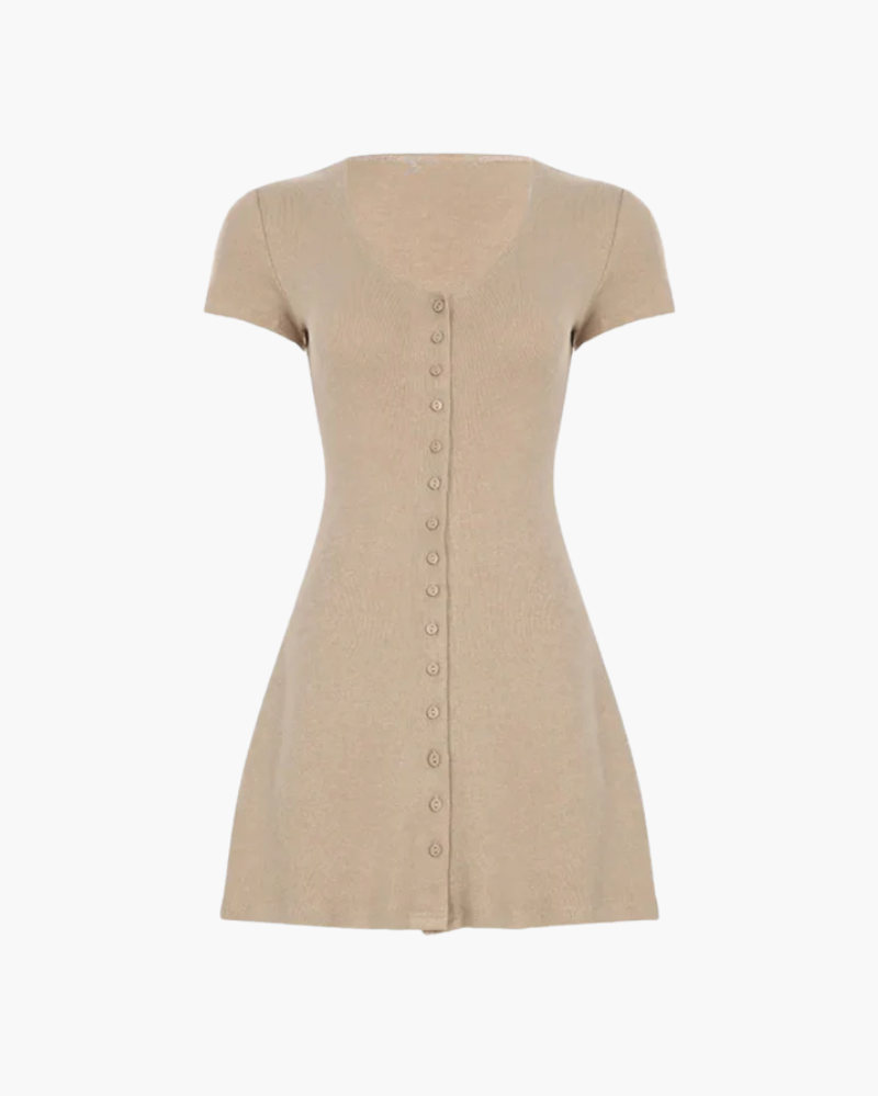 Alviera – Ribbed contour – Buttoned Mini Dress-15147056791936-Santi Vento Atelier