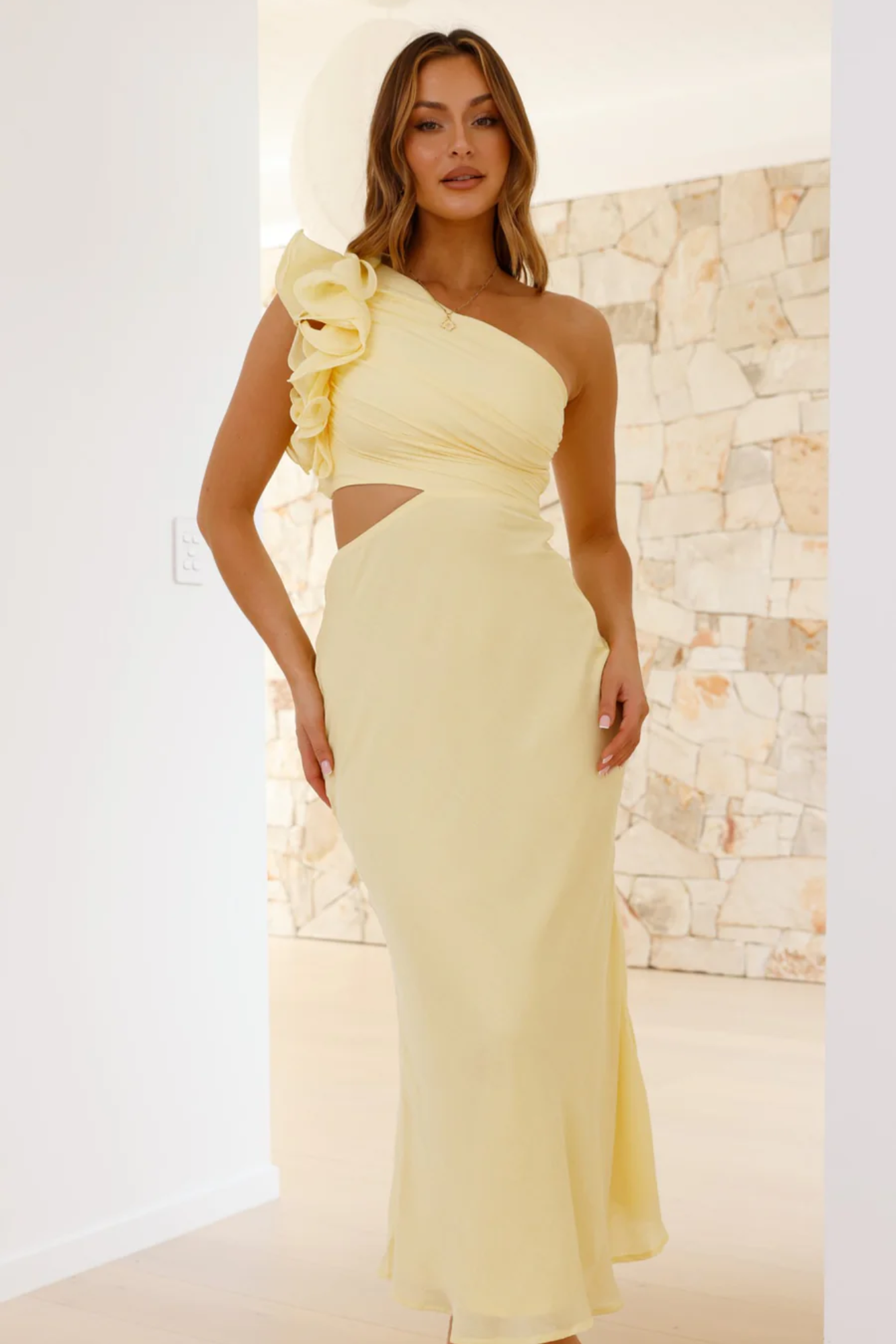 Amarilune – Ruffled shoulder – One-shoulder midi dress-15151057043840-Santi Vento Atelier