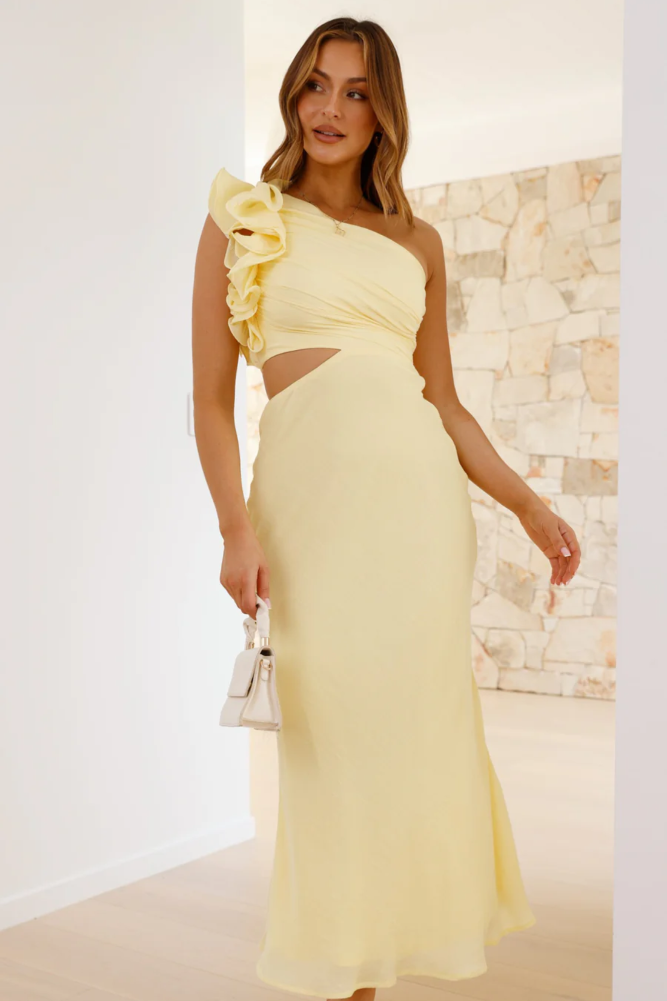 Amarilune – Ruffled shoulder – One-shoulder midi dress-15151057043840-Santi Vento Atelier