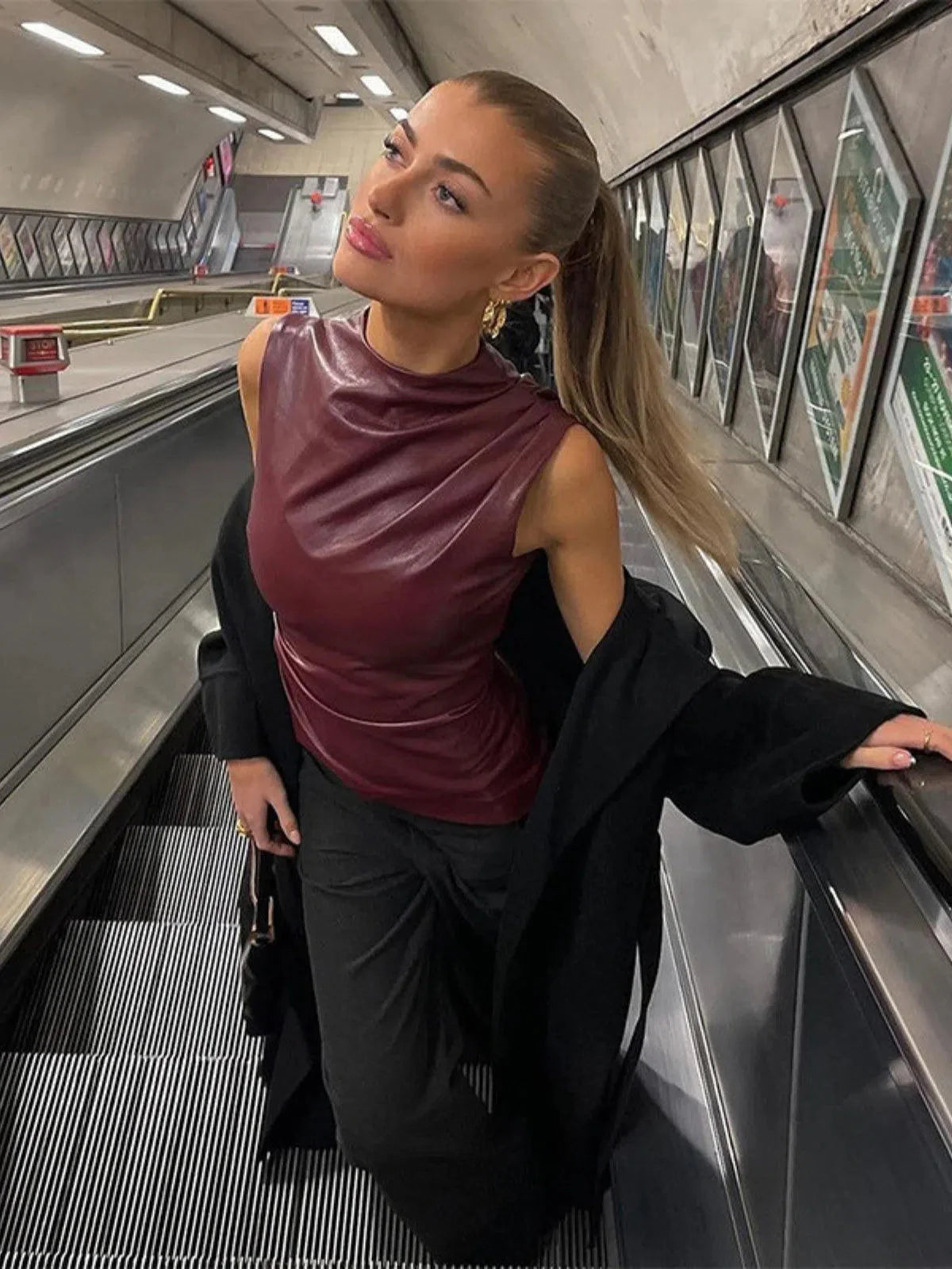 Arietta – Asymmetrical hemline – Faux leather top-15140897849728-Santi Vento Atelier