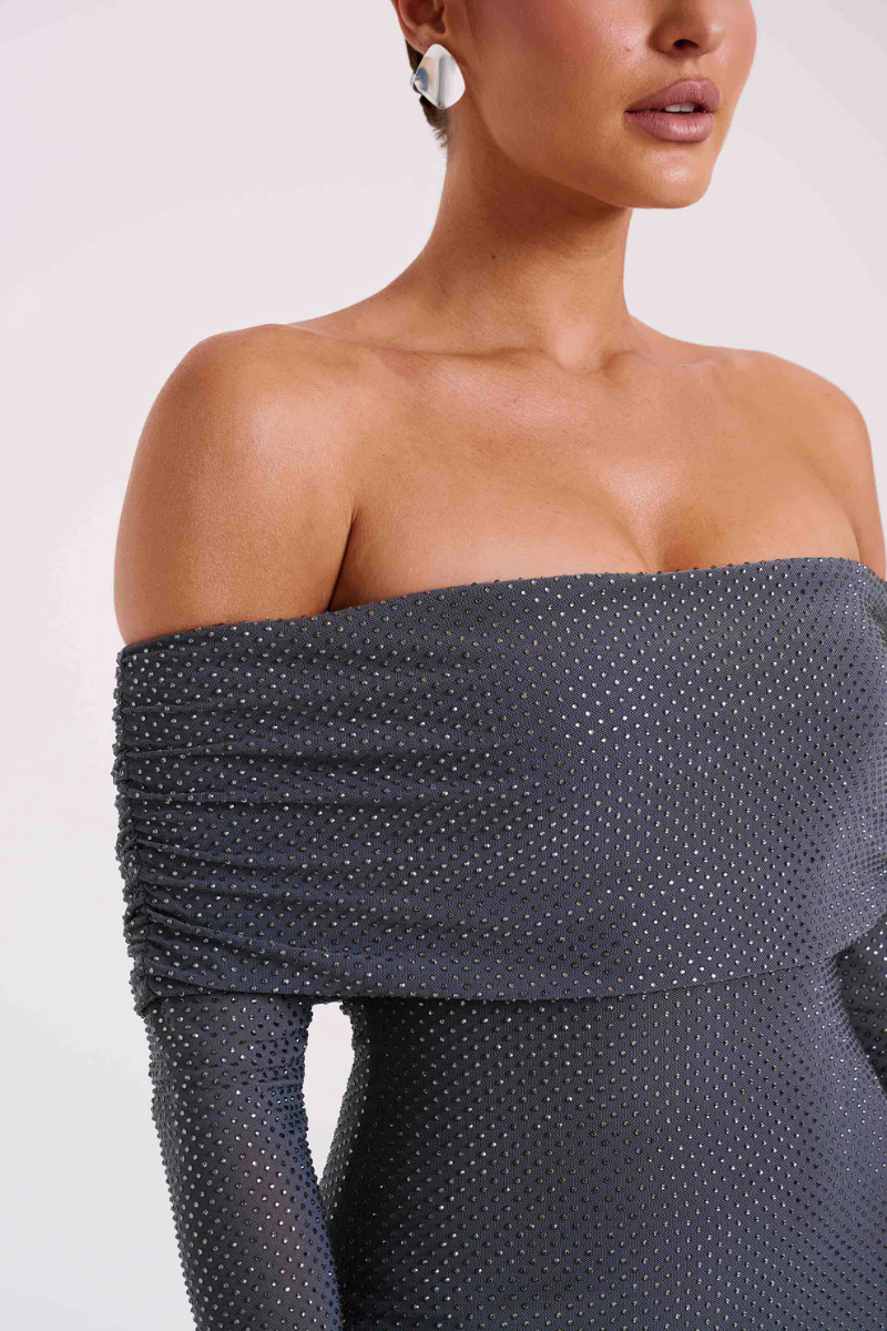 Aurelyse – Off shoulder shimmer – Knit evening dress-15151288484224-Santi Vento Atelier