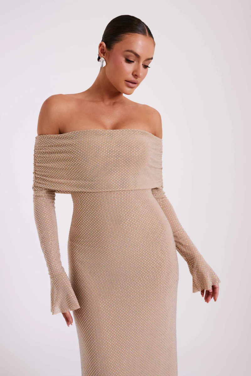 Aurelyse – Off shoulder shimmer – Knit evening dress-15151288484224-Santi Vento Atelier