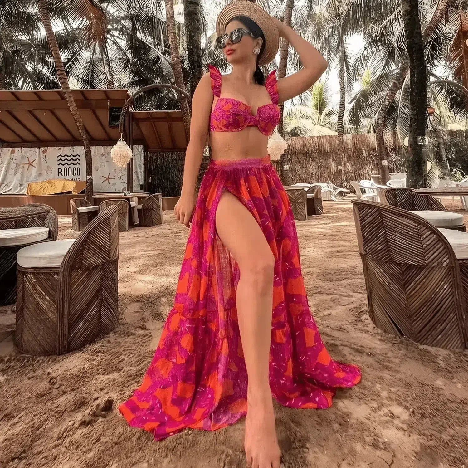 Aurivette Set – Pink – Ruffled bikini and slit skirt-15138008269184-Santi Vento Atelier