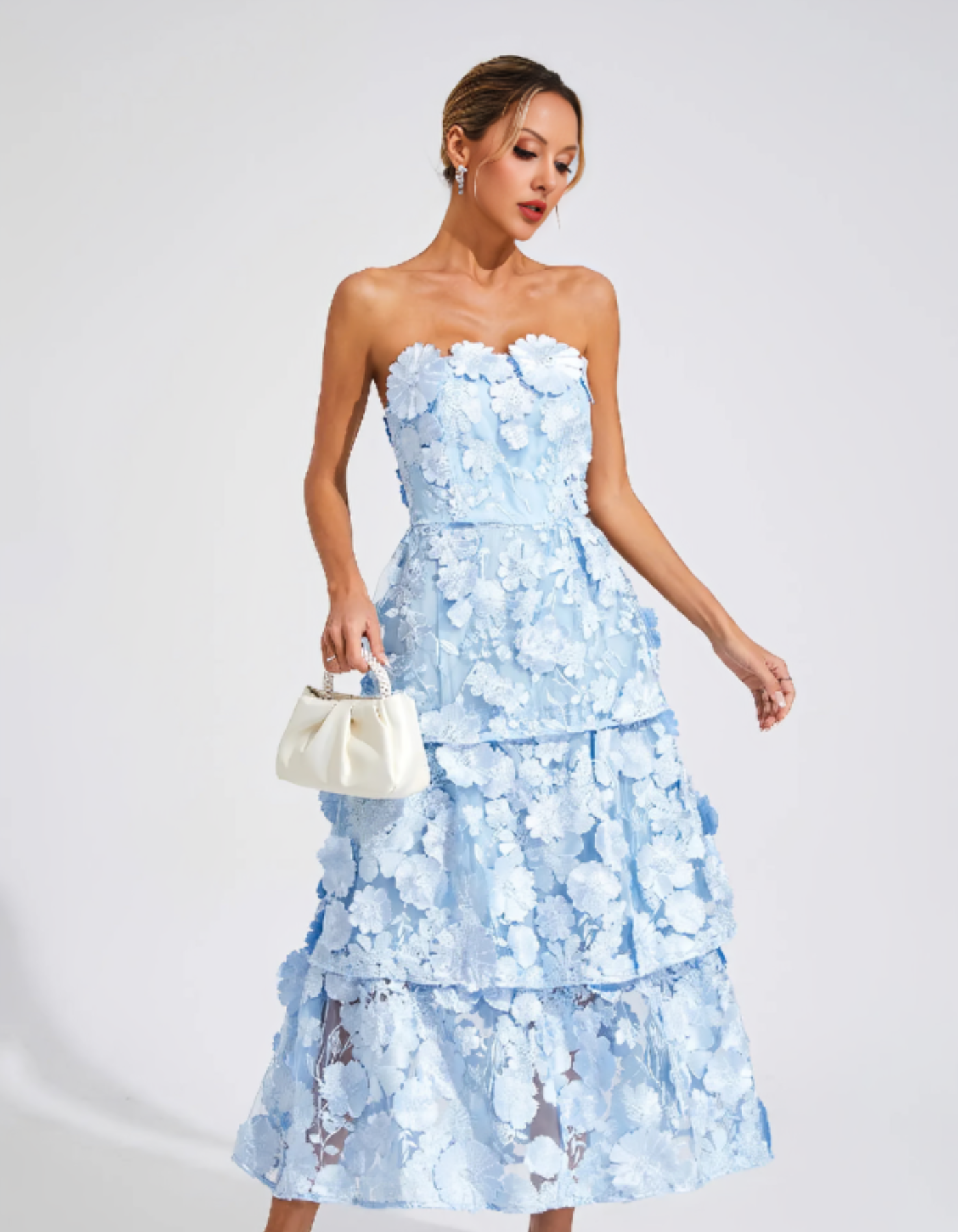 Avelisse – 3D floral tiers – Strapless midi dress-15155707019648-Santi Vento Atelier