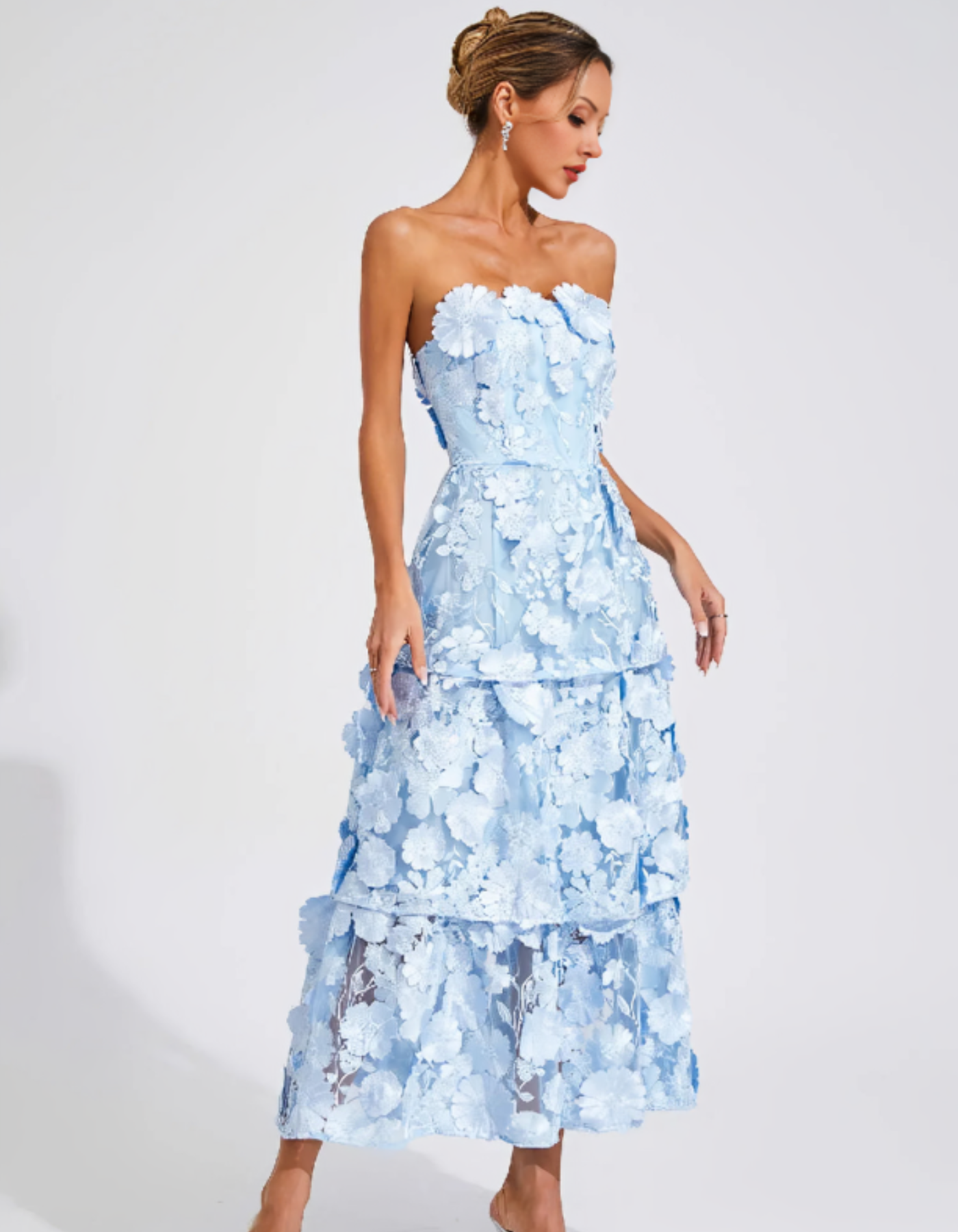 Avelisse – 3D floral tiers – Strapless midi dress-15155707019648-Santi Vento Atelier
