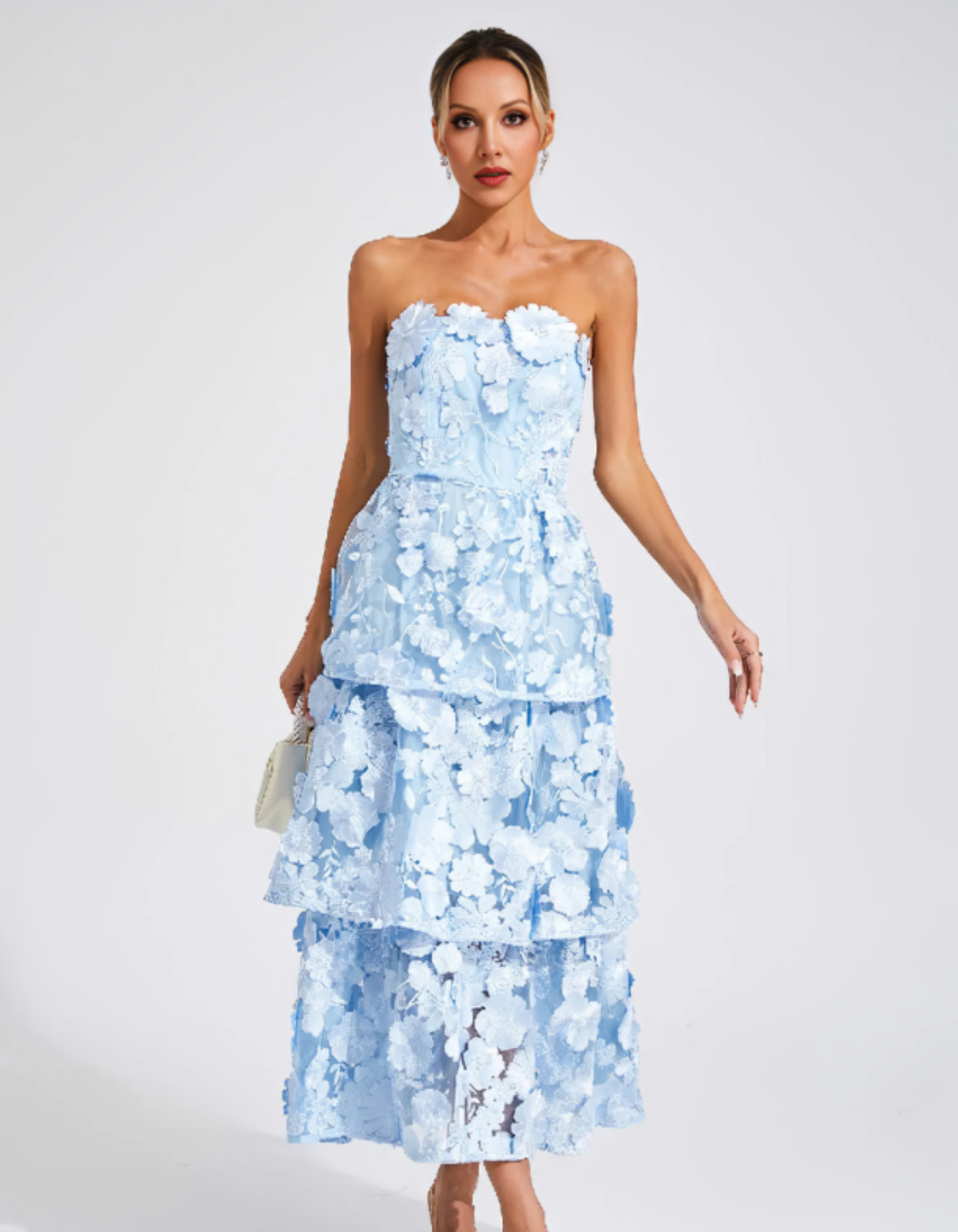 Avelisse – 3D floral tiers – Strapless midi dress-15155707019648-Santi Vento Atelier