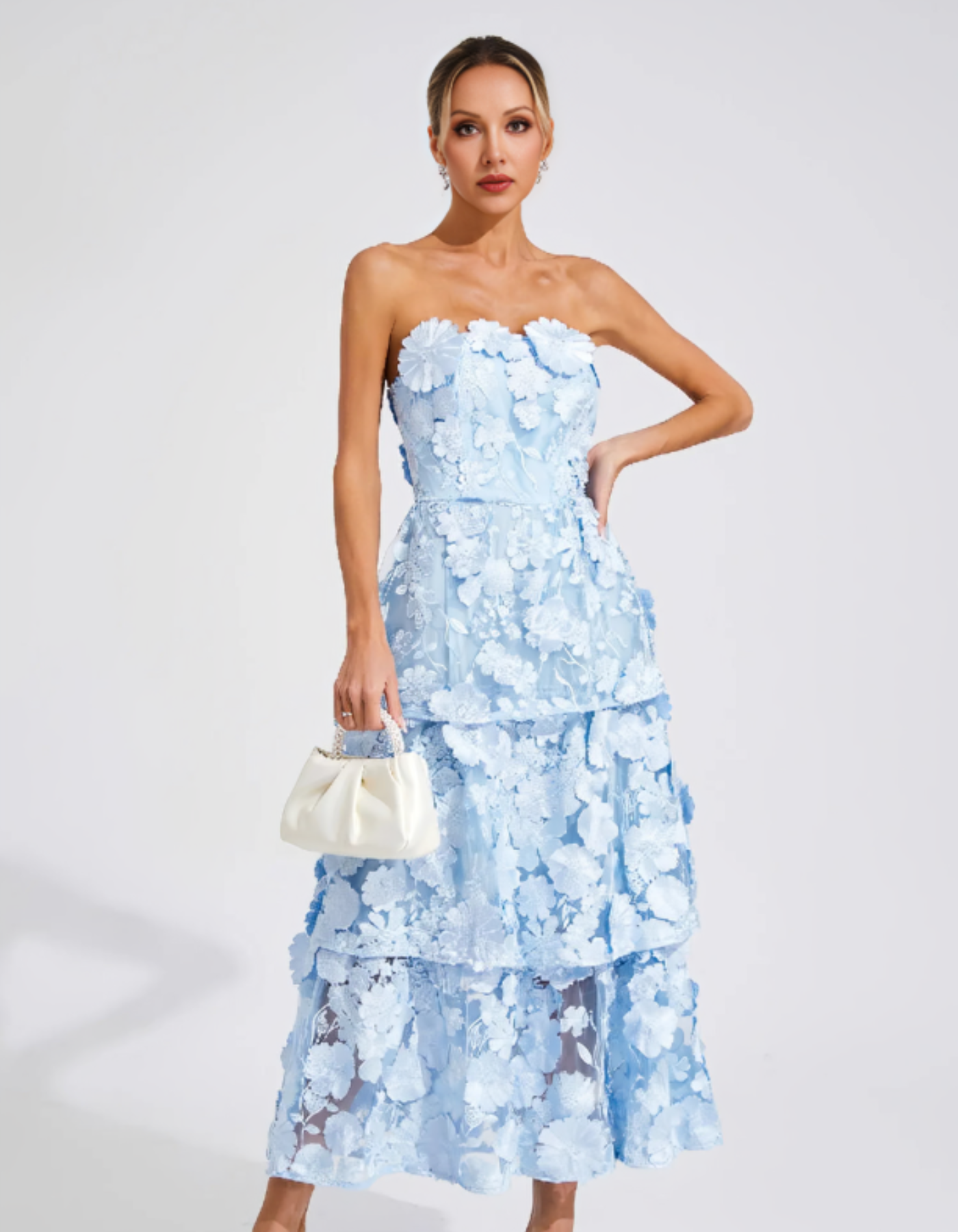 Avelisse – 3D floral tiers – Strapless midi dress-15155707019648-Santi Vento Atelier