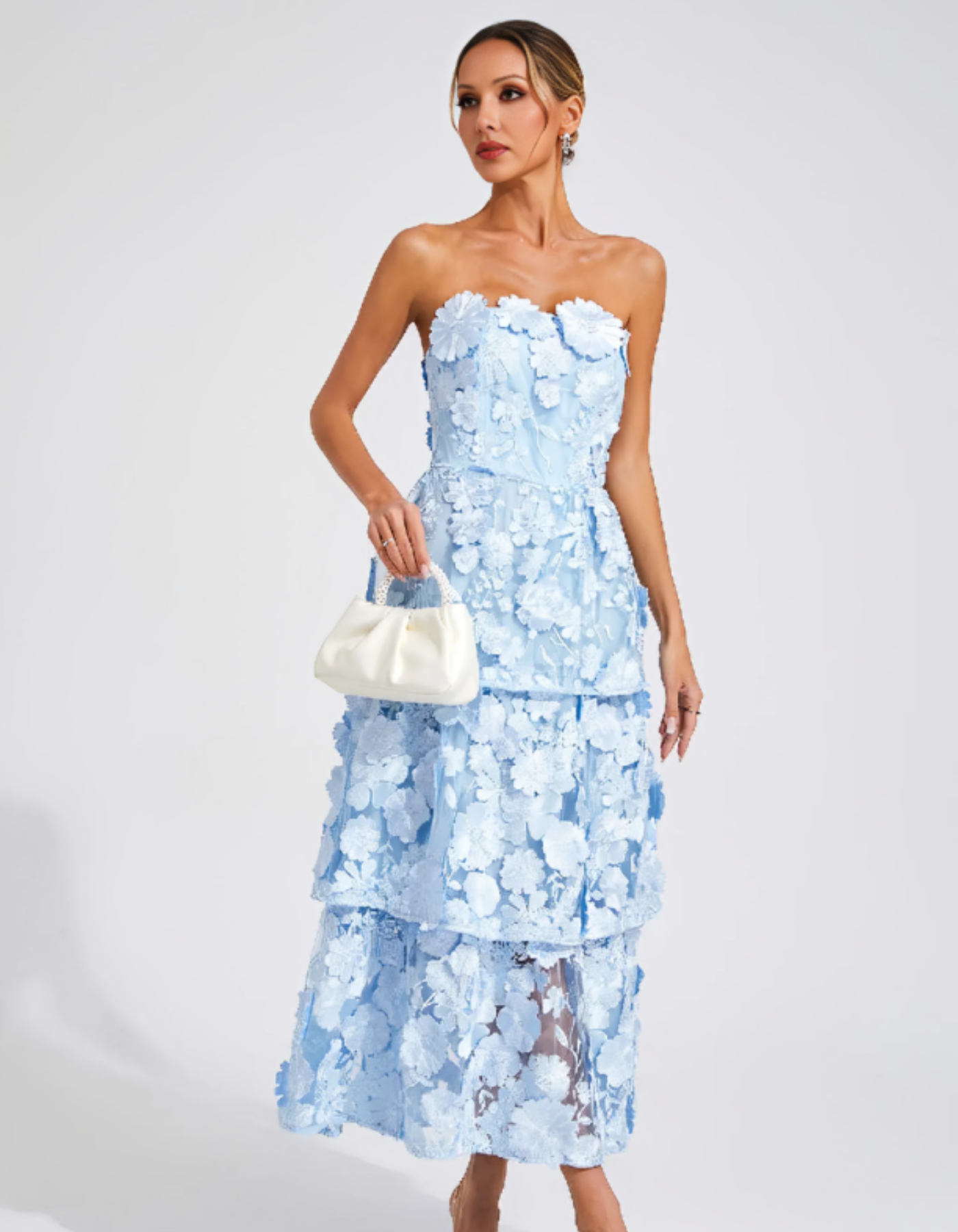 Avelisse – 3D floral tiers – Strapless midi dress-15155707019648-Santi Vento Atelier