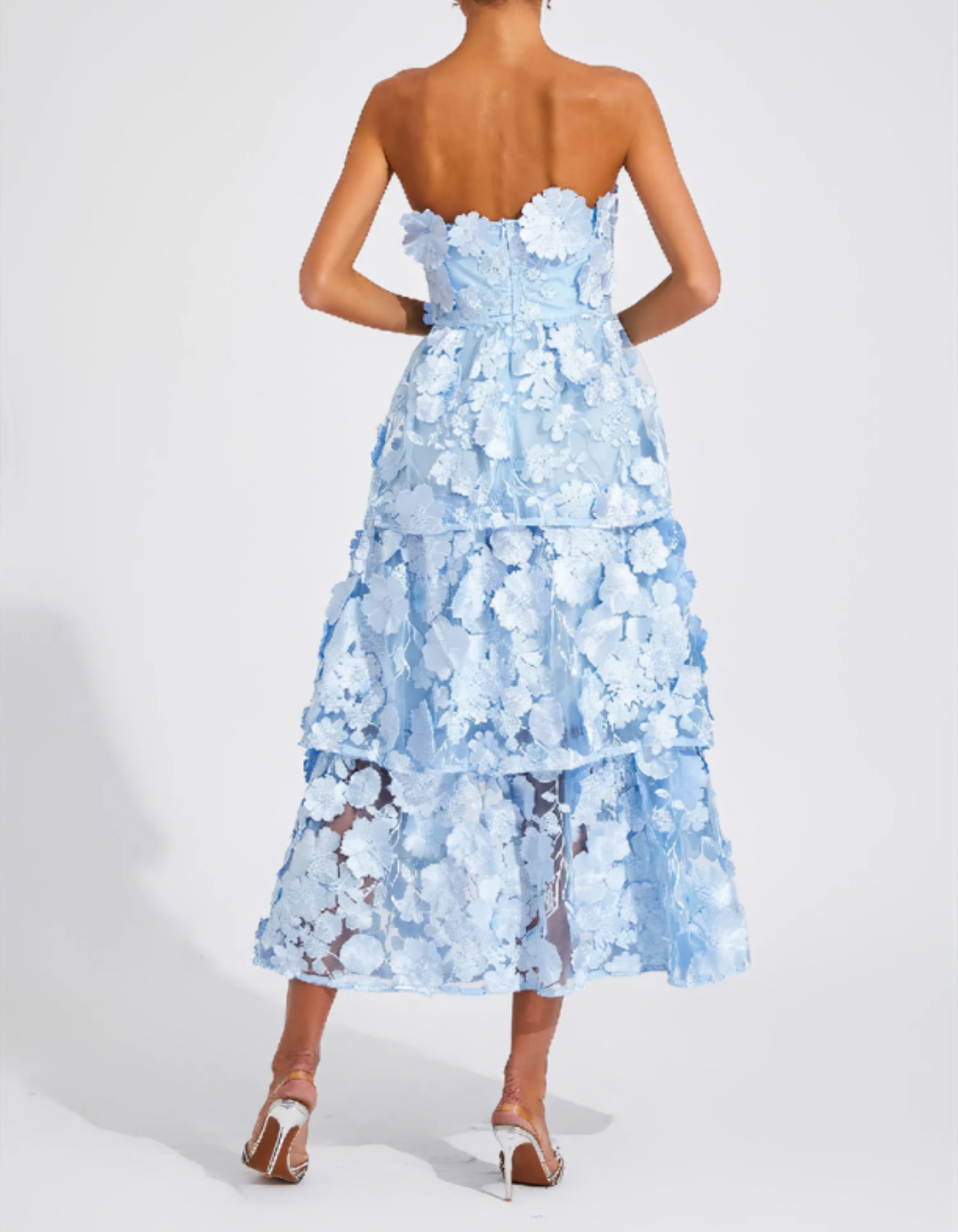 Avelisse – 3D floral tiers – Strapless midi dress-15155707019648-Santi Vento Atelier
