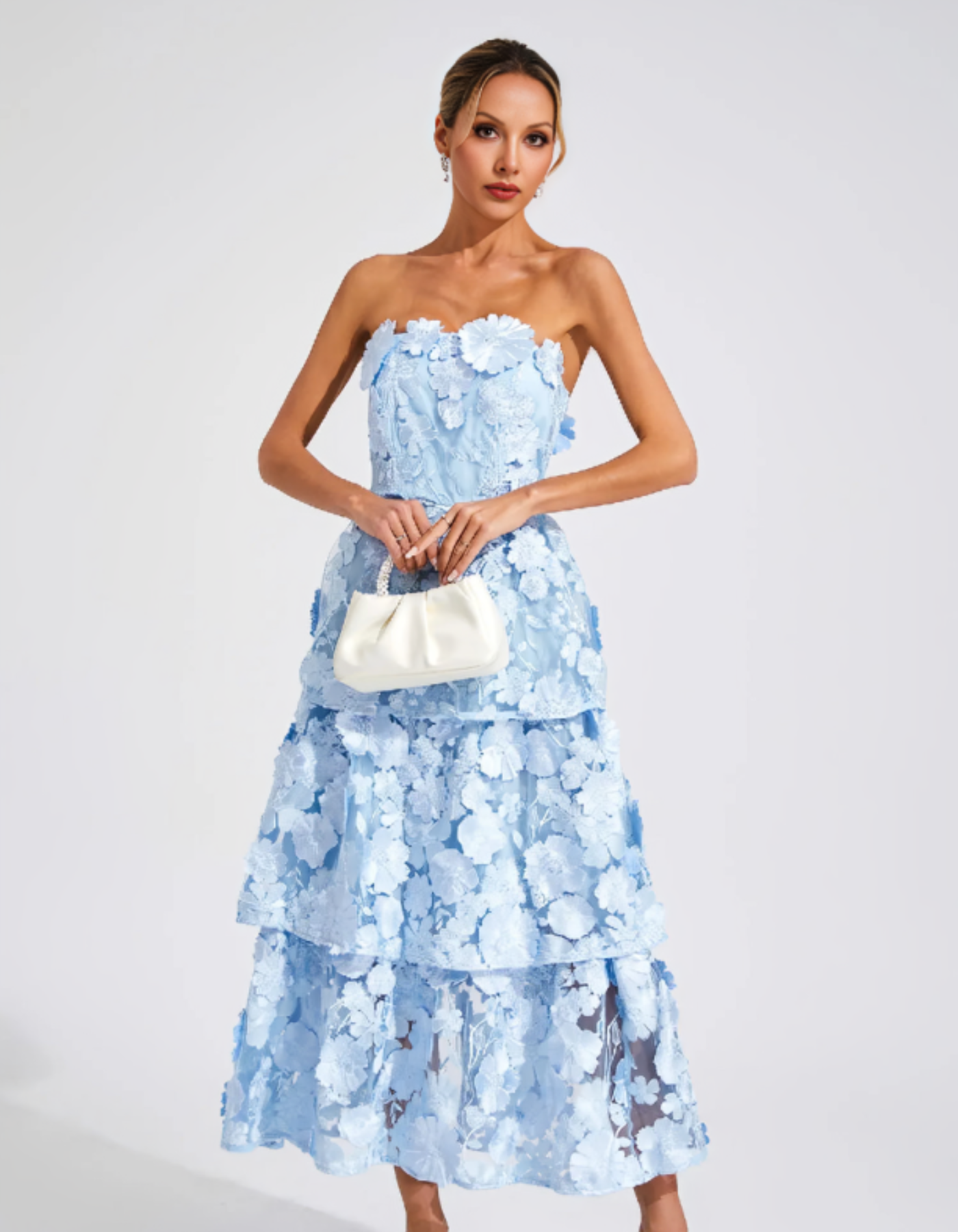 Avelisse – 3D floral tiers – Strapless midi dress-15155707019648-Santi Vento Atelier