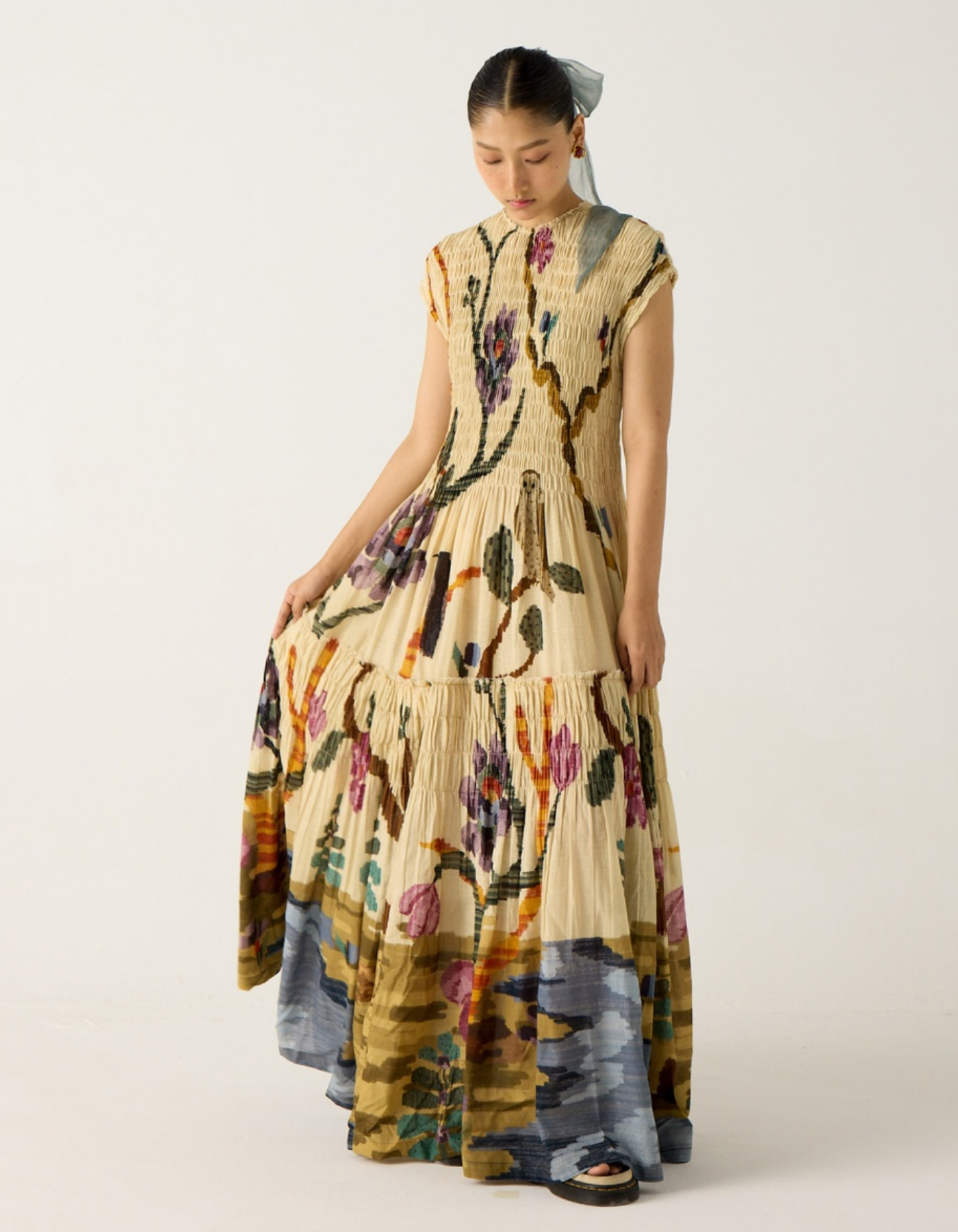 Averine – Painted pleat texture – Cap sleeve maxi dress-15173957943680-Santi Vento Atelier