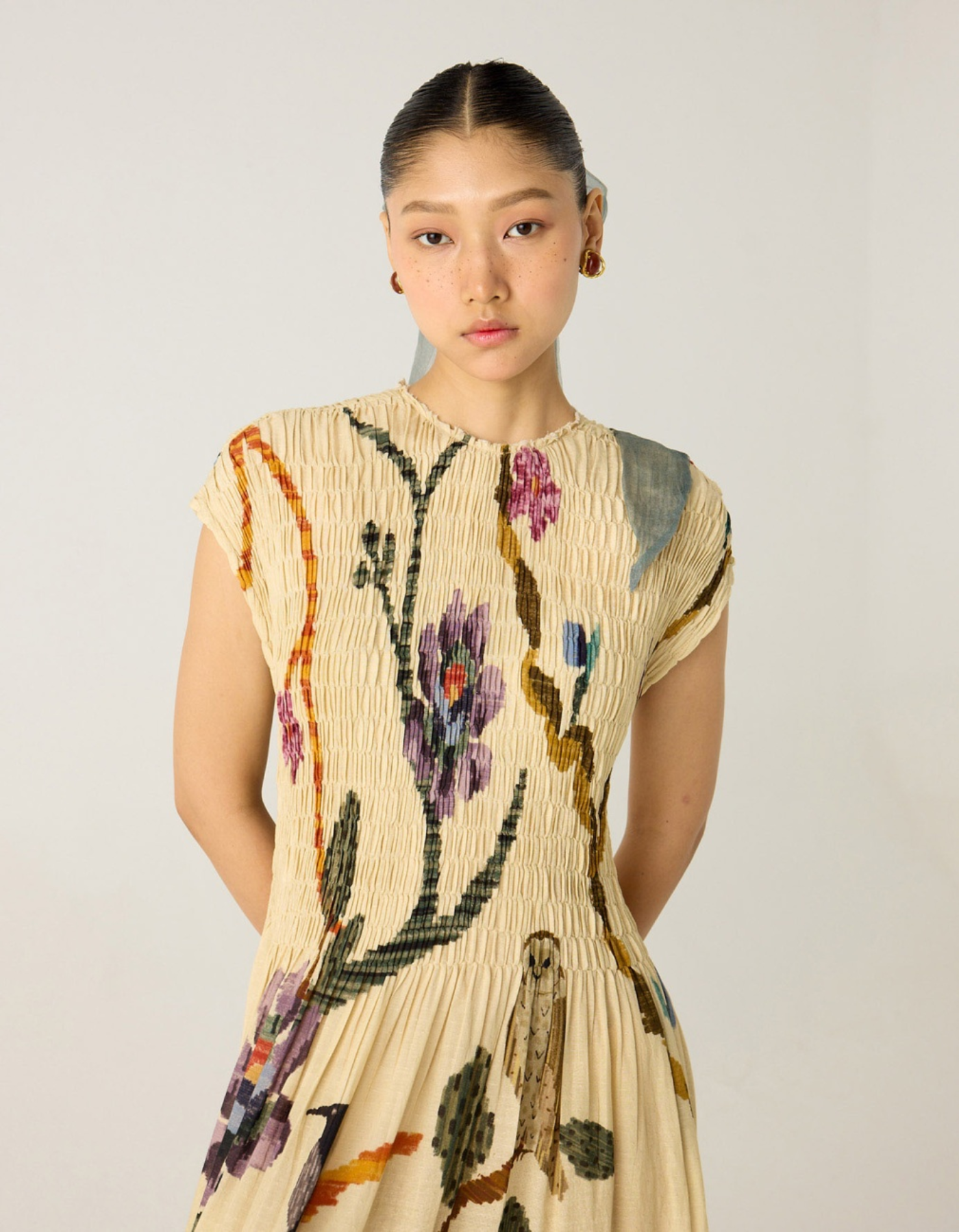 Averine – Painted pleat texture – Cap sleeve maxi dress-15173957943680-Santi Vento Atelier