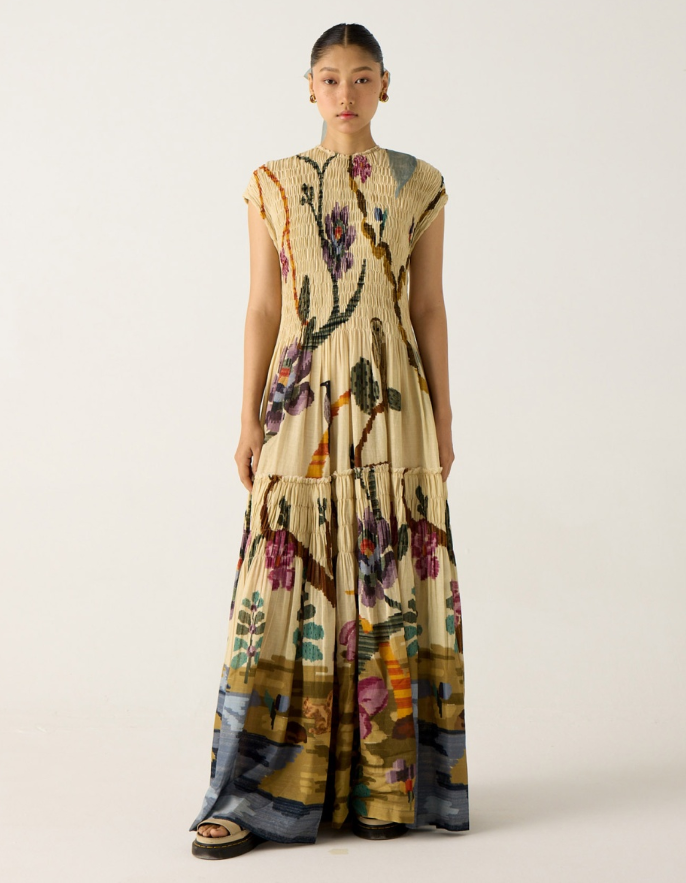 Averine – Painted pleat texture – Cap sleeve maxi dress-15173957943680-Santi Vento Atelier