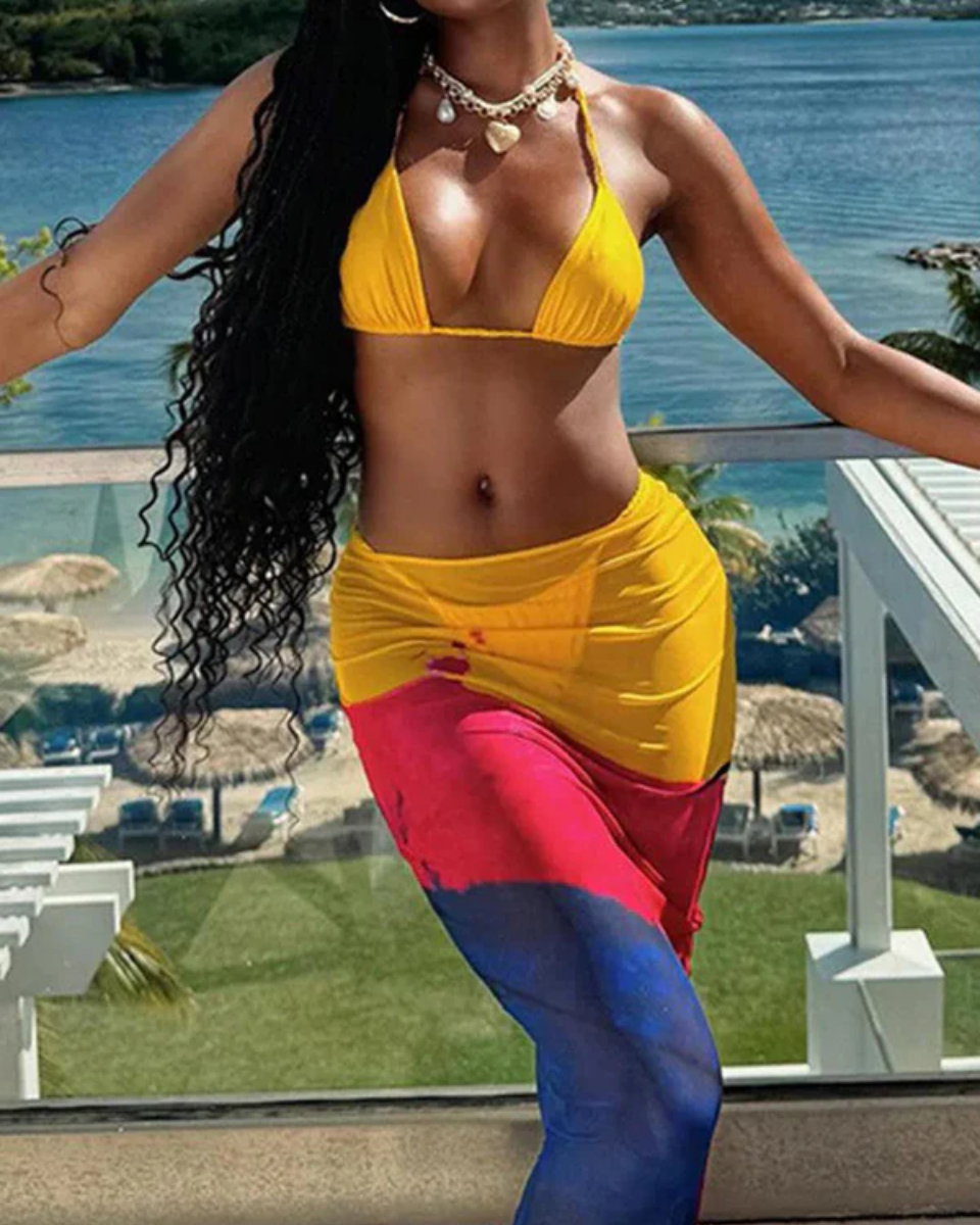 Azurie – Three-piece style – Mesh wrap bikini set-15138008826240-Santi Vento Atelier