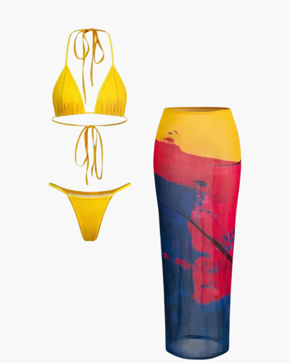 Azurie – Three-piece style – Mesh wrap bikini set-15138008826240-Santi Vento Atelier