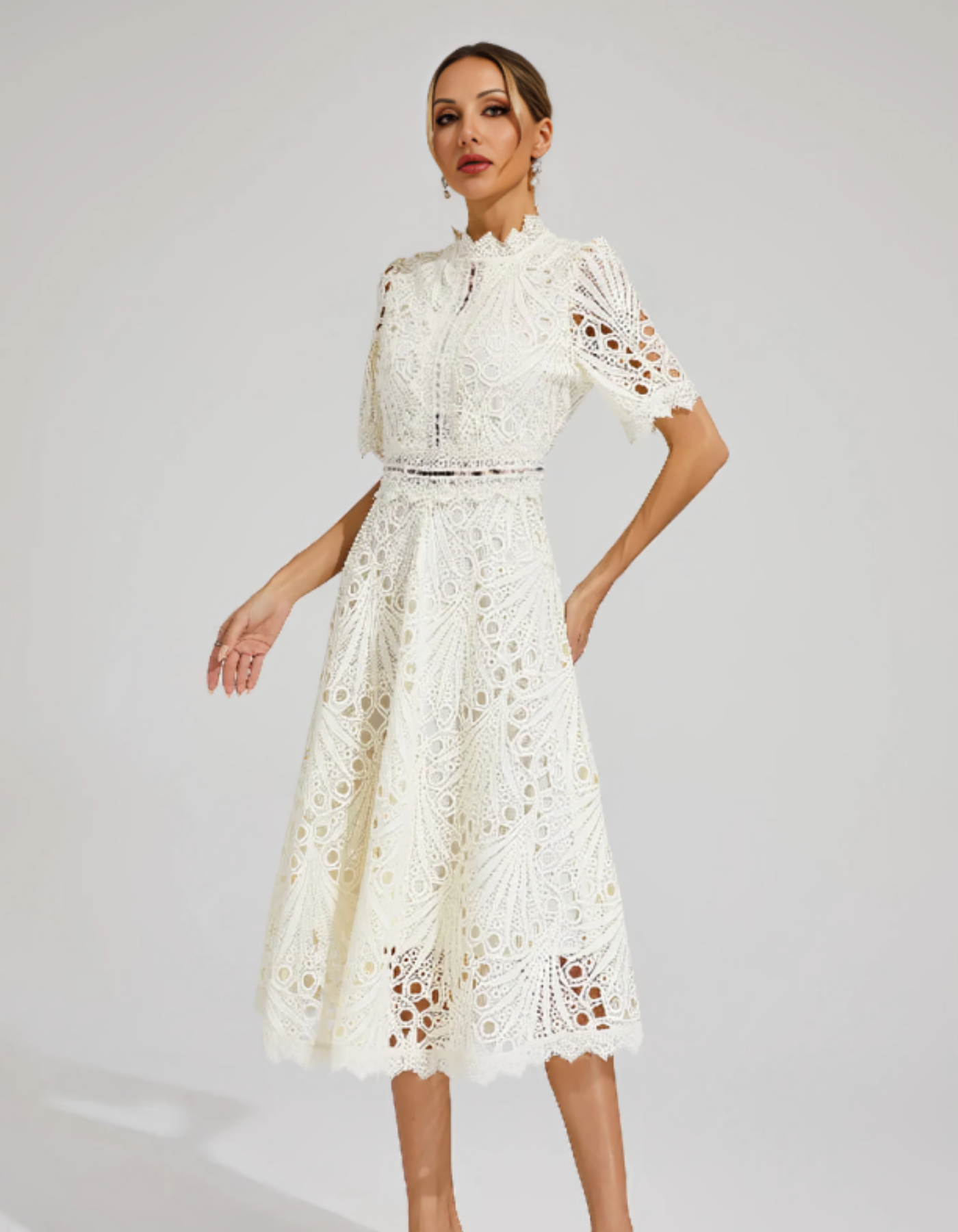 Belladette – Intricate lacework – Midi occasion dress-15155706954112-Santi Vento Atelier