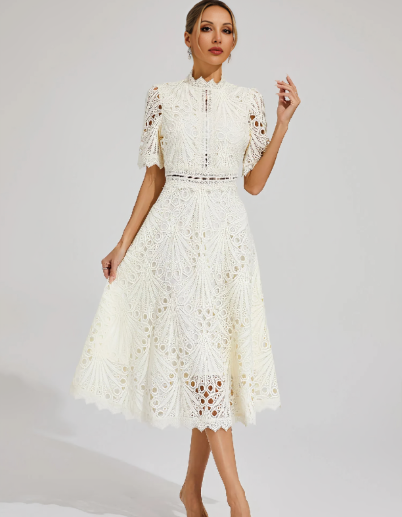 Belladette – Intricate lacework – Midi occasion dress-15155706954112-Santi Vento Atelier