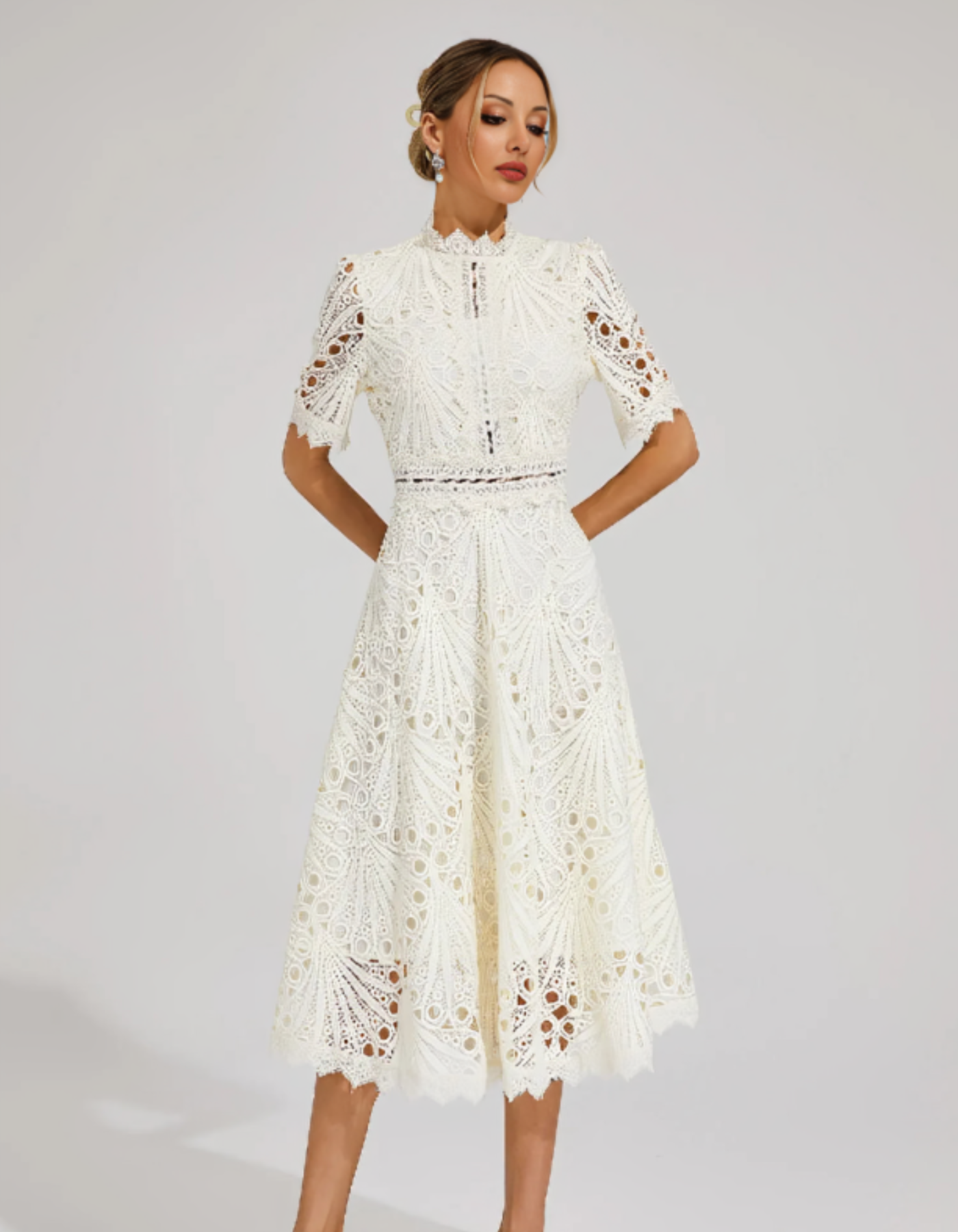 Belladette – Intricate lacework – Midi occasion dress-15155706954112-Santi Vento Atelier