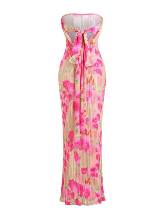 Bellaria – Neon bloom pleats – Strapless midi dress-15148418433408-Santi Vento Atelier