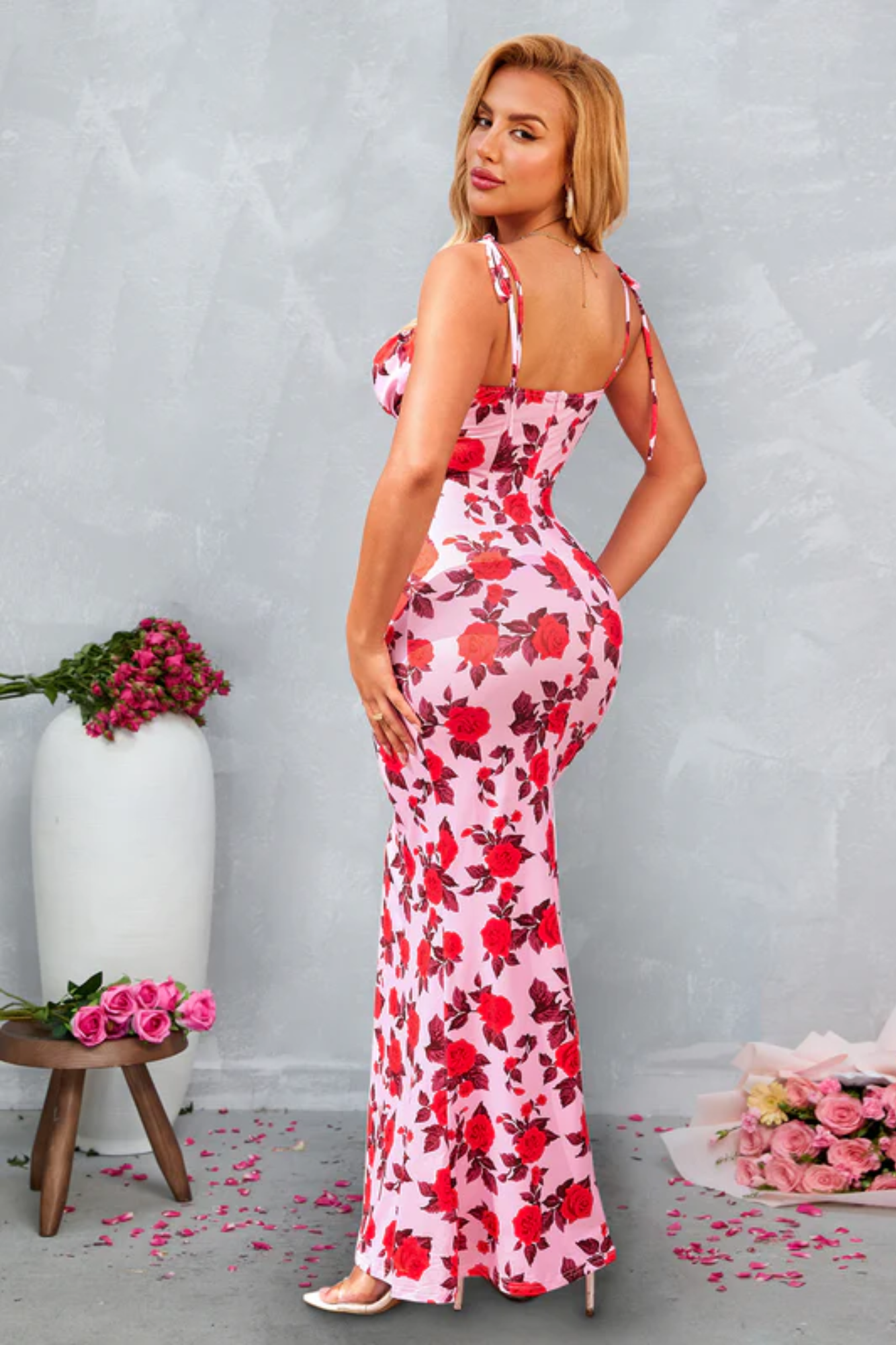 Bellissea – Rosé bloom contour – Bodycon maxi dress-15148418466176-Santi Vento Atelier