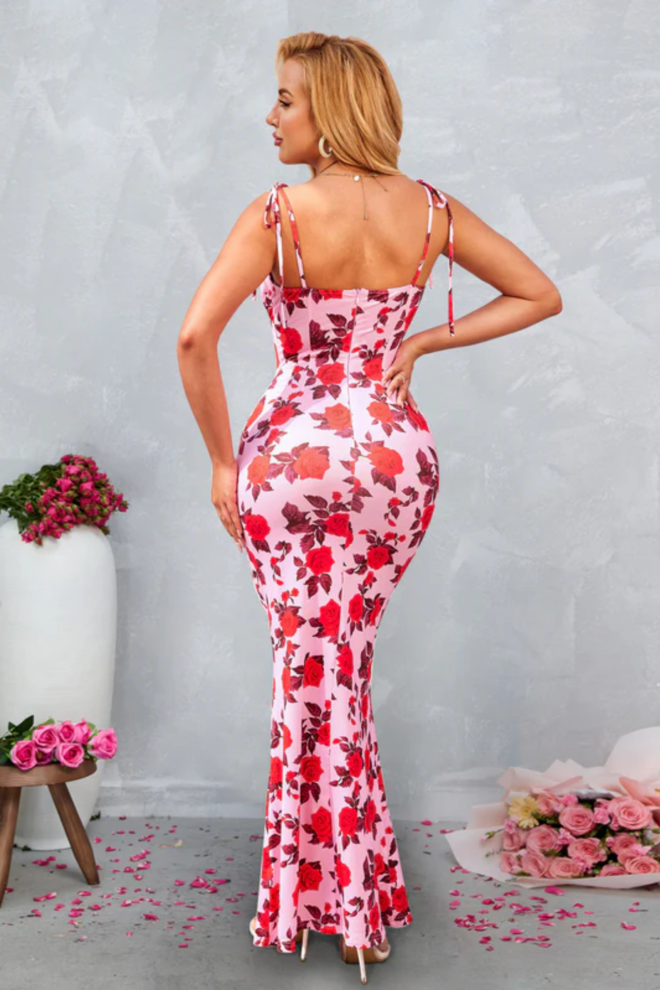 Bellissea – Rosé bloom contour – Bodycon maxi dress-15148418466176-Santi Vento Atelier