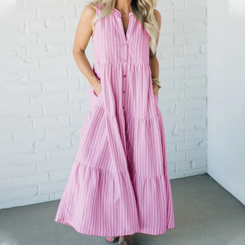 Breaire – Tiered stripe – Sleeveless maxi dress-15148957761920-Santi Vento Atelier