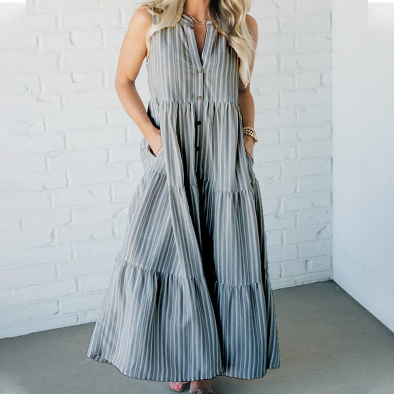 Breaire – Tiered stripe – Sleeveless maxi dress-15148957761920-Santi Vento Atelier