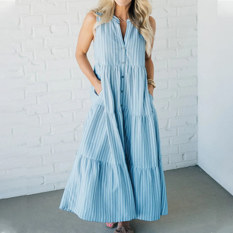 Breaire – Tiered stripe – Sleeveless maxi dress-15148957761920-Santi Vento Atelier