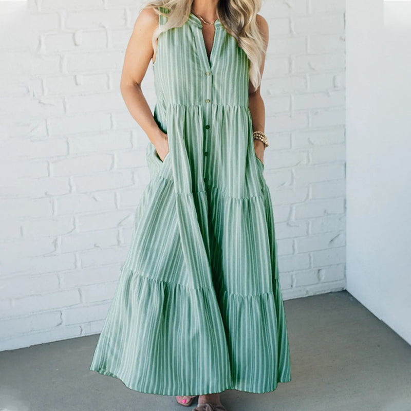 Breaire – Tiered stripe – Sleeveless maxi dress-15148957761920-Santi Vento Atelier