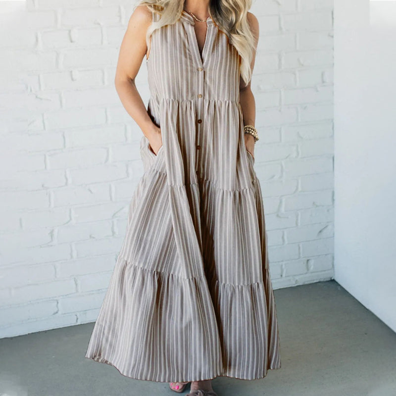 Breaire – Tiered stripe – Sleeveless maxi dress-15148957761920-Santi Vento Atelier