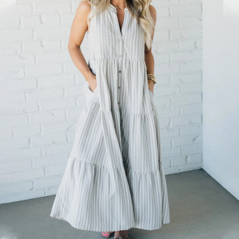 Breaire – Tiered stripe – Sleeveless maxi dress-15148957761920-Santi Vento Atelier