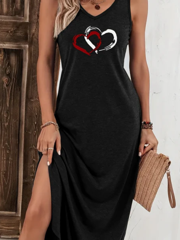 Caelina – Printed heart – Sleeveless midi dress-15146680287616-Santi Vento Atelier