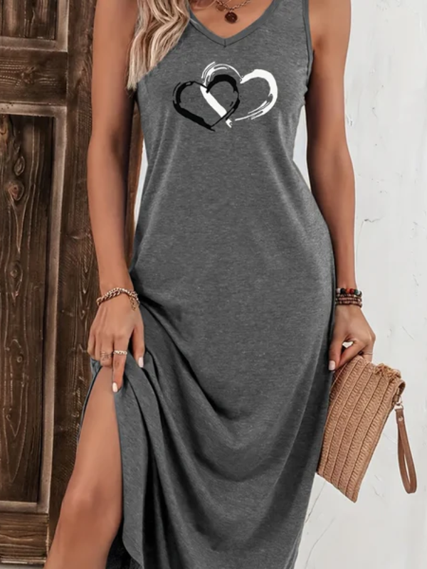 Caelina – Printed heart – Sleeveless midi dress-15146680287616-Santi Vento Atelier