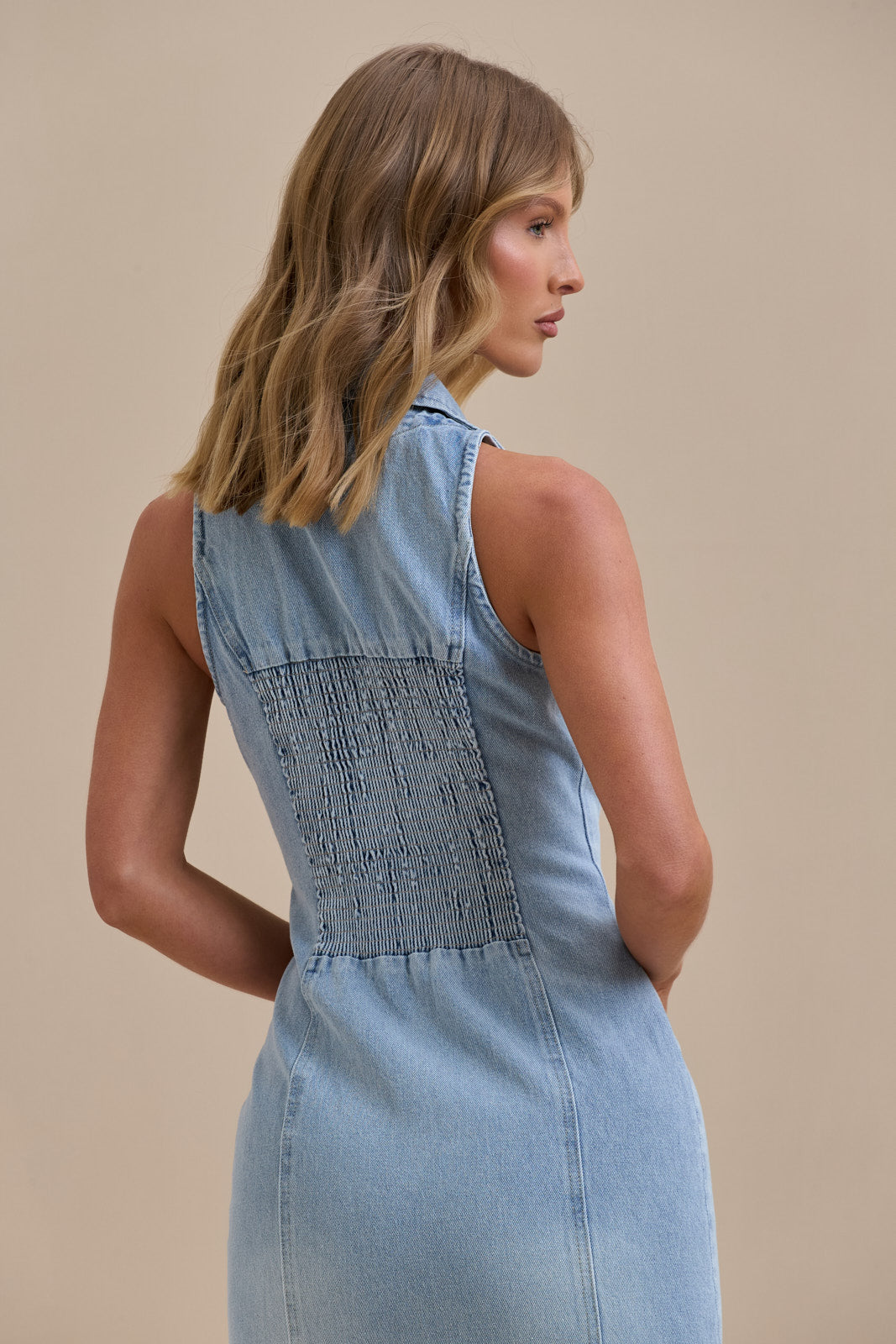 Calissane – Button-down stretch – Denim maxi dress-15162792083840-Santi Vento Atelier