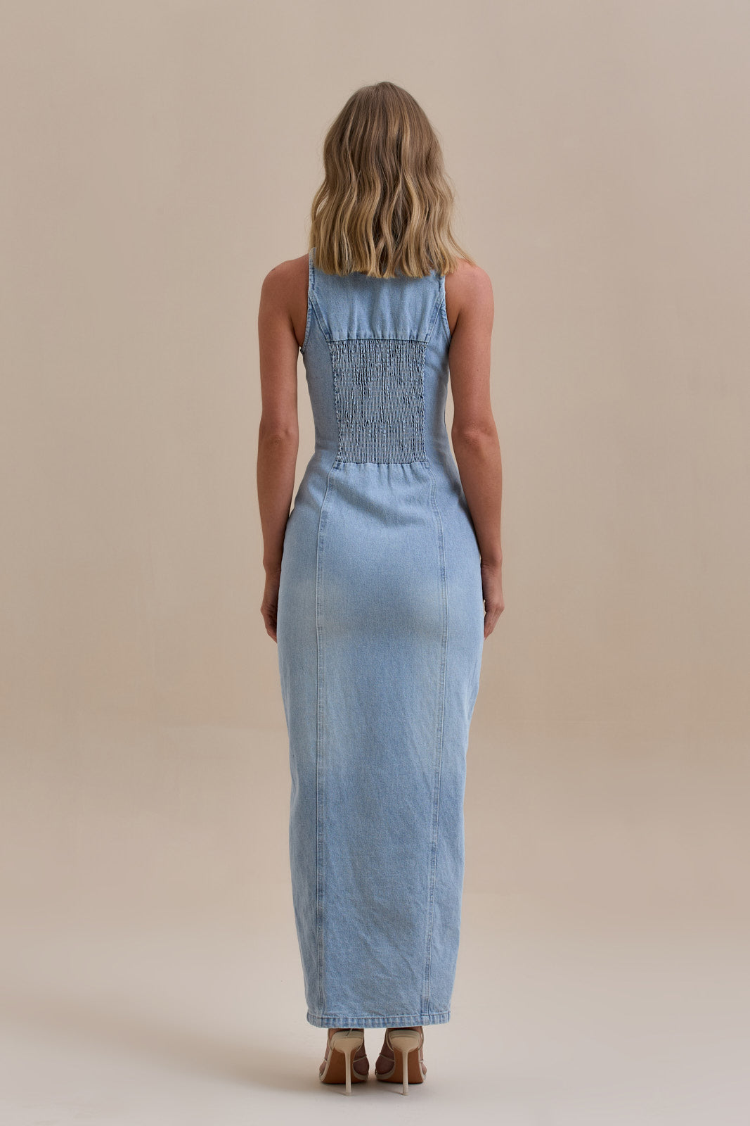 Calissane – Button-down stretch – Denim maxi dress-15162792083840-Santi Vento Atelier