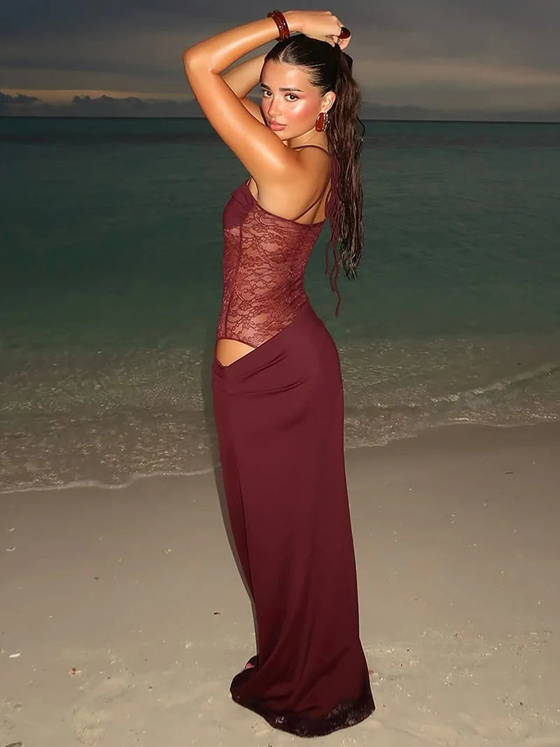 Celviane – Sheer lace waist – Cut-out strap maxi dress-15148419088768-Santi Vento Atelier