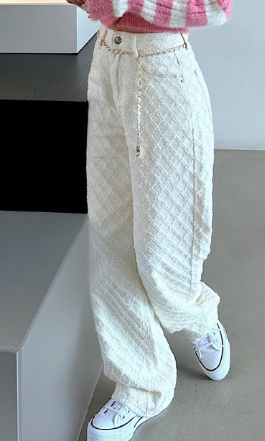 Cerelline – Textured lattice weave – Wide leg trousers-15143007781248-Santi Vento Atelier