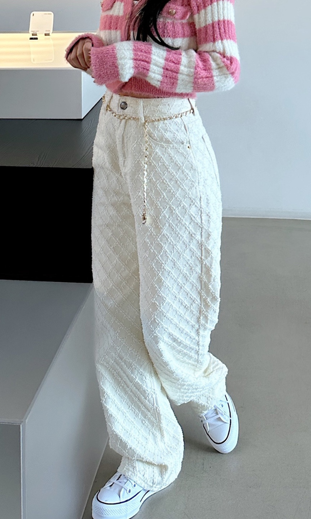 Cerelline – Textured lattice weave – Wide leg trousers-15143007781248-Santi Vento Atelier