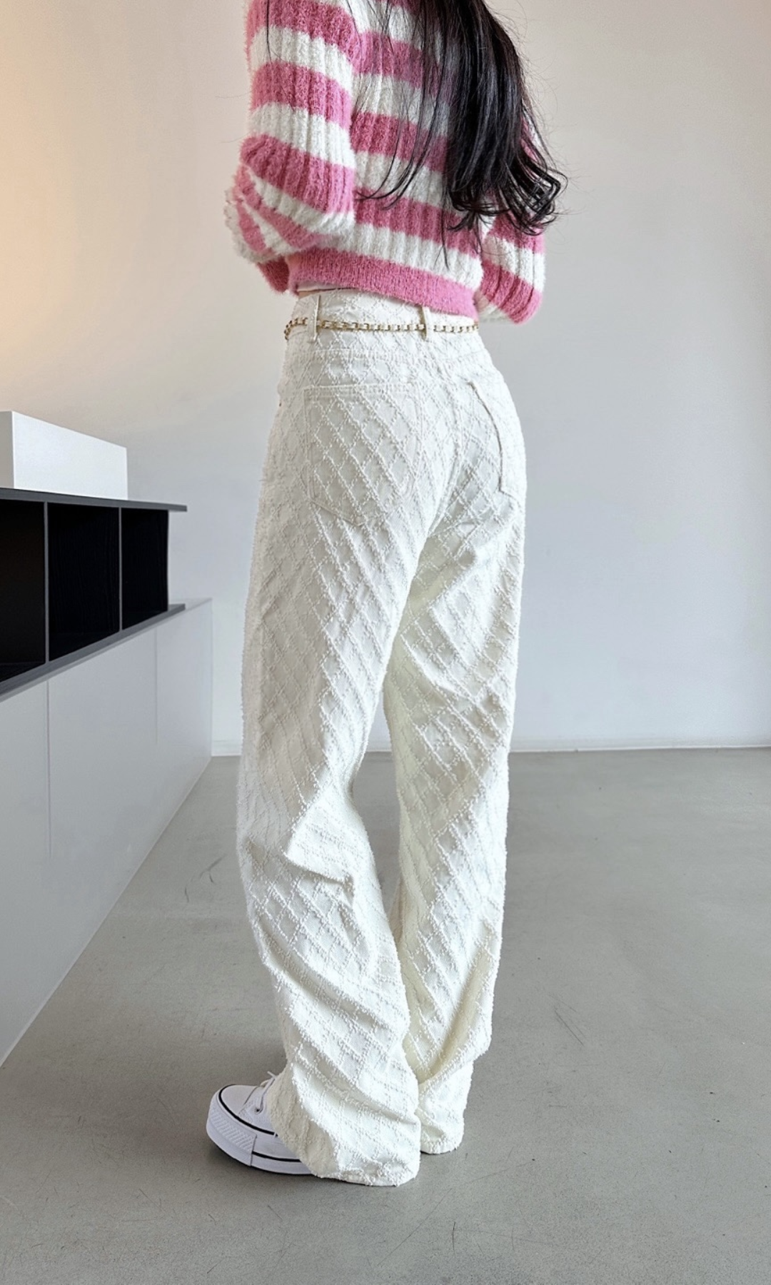 Cerelline – Textured lattice weave – Wide leg trousers-15143007781248-Santi Vento Atelier