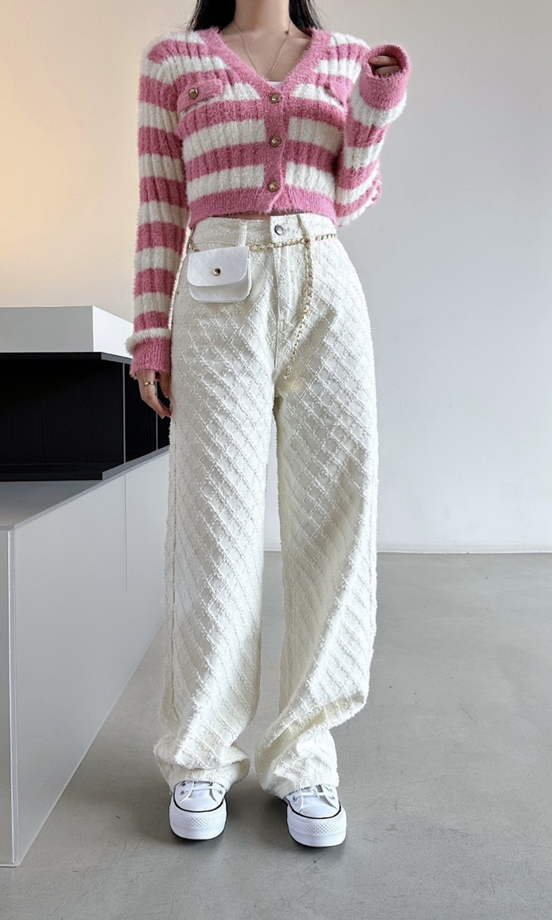 Cerelline – Textured lattice weave – Wide leg trousers-15143007781248-Santi Vento Atelier