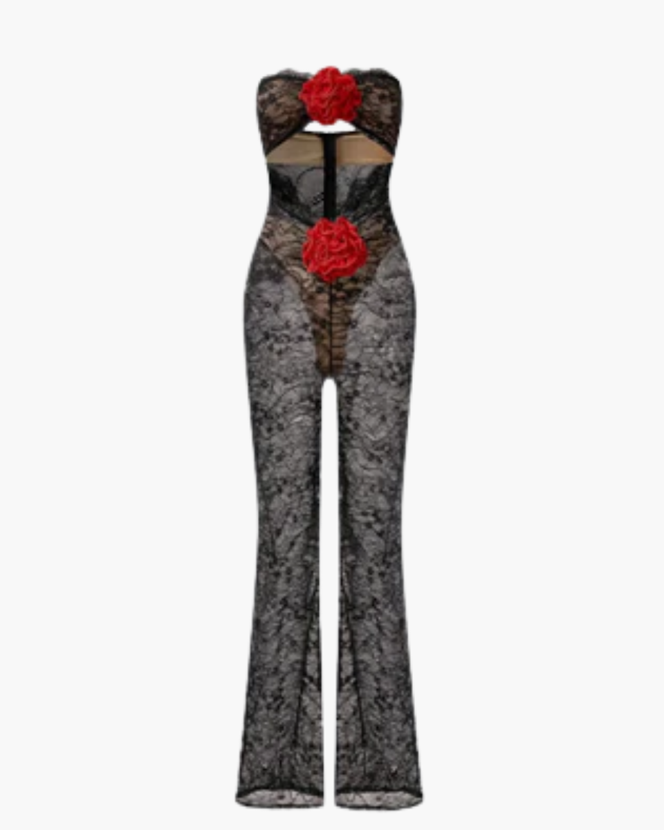 Clémanthe – Sheer lace elegance – Chiffon rose jumpsuit-15140897816960-Santi Vento Atelier