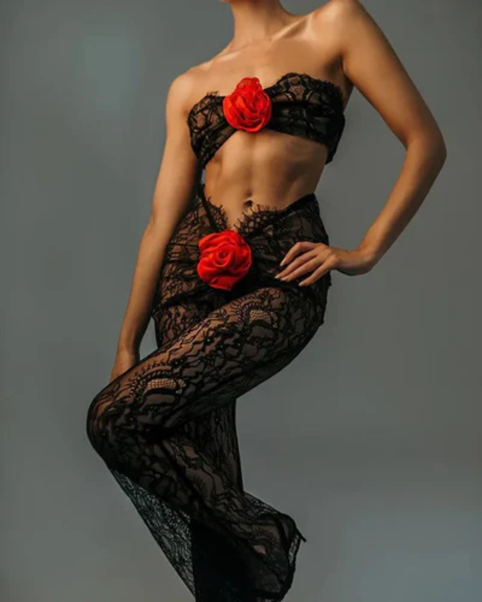 Clémanthe – Sheer lace elegance – Chiffon rose jumpsuit-15140897816960-Santi Vento Atelier